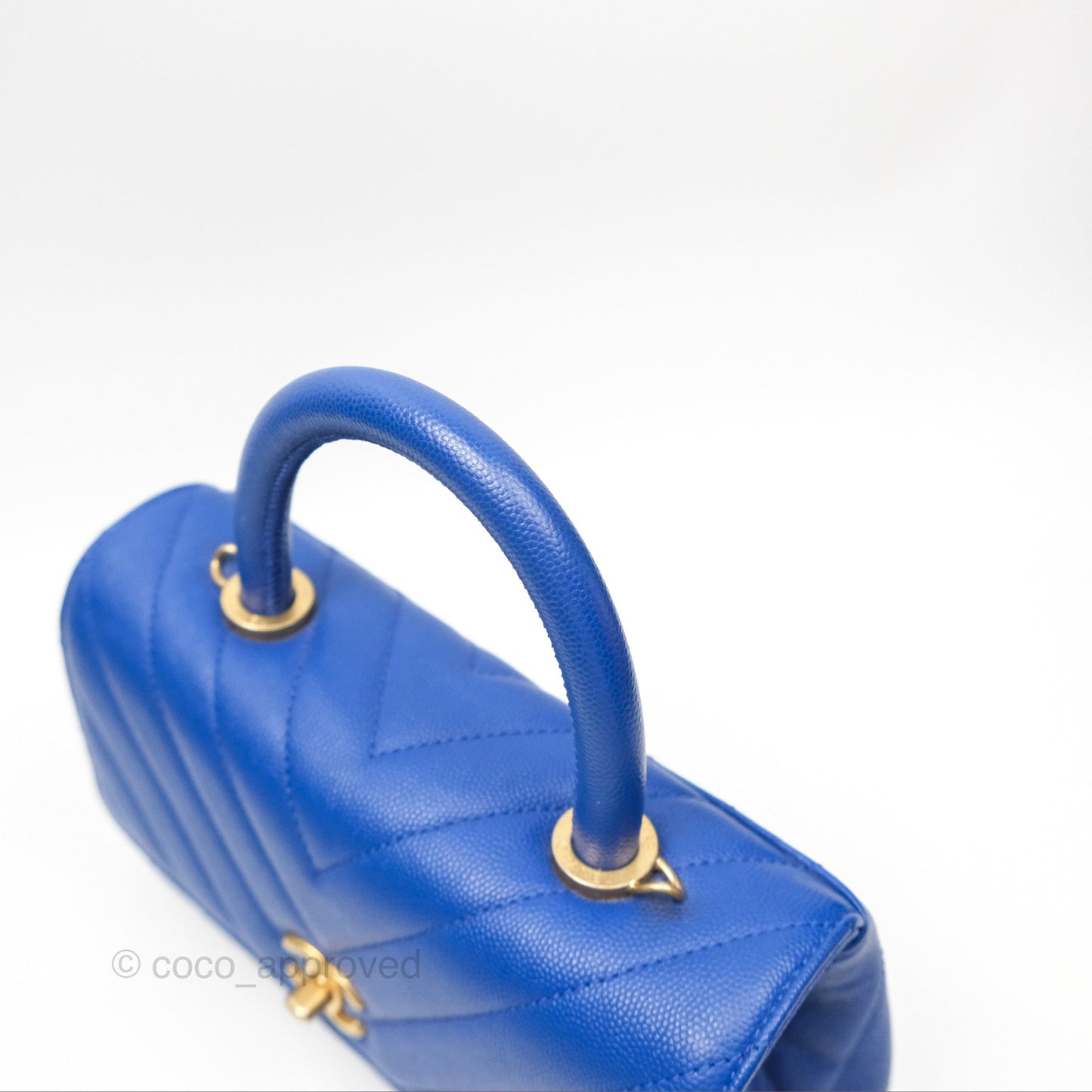 Chanel Small Coco Handle Chevron Blue Caviar Aged Gold Hardware