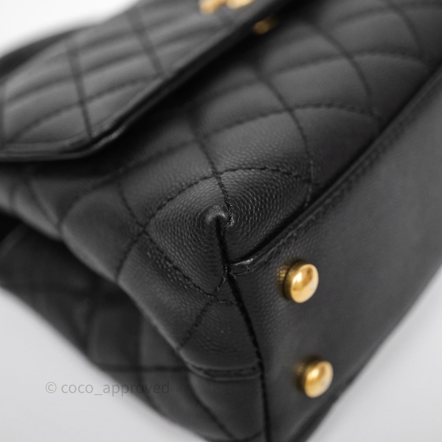 Chanel Small Coco Handle Black Caviar Aged Gold Hardware Braided Handle