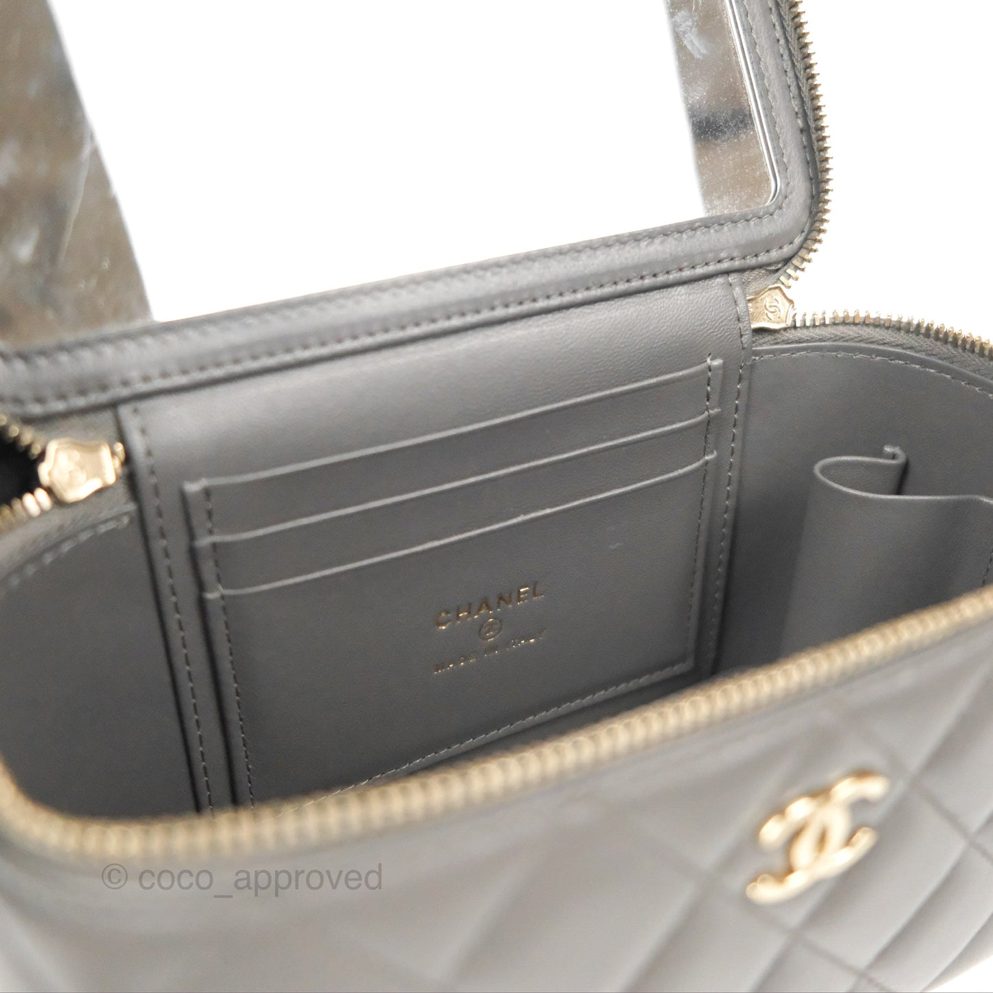 Chanel Vanity Rectangular Top Handle Dark Grey Lambskin Gold Hardware