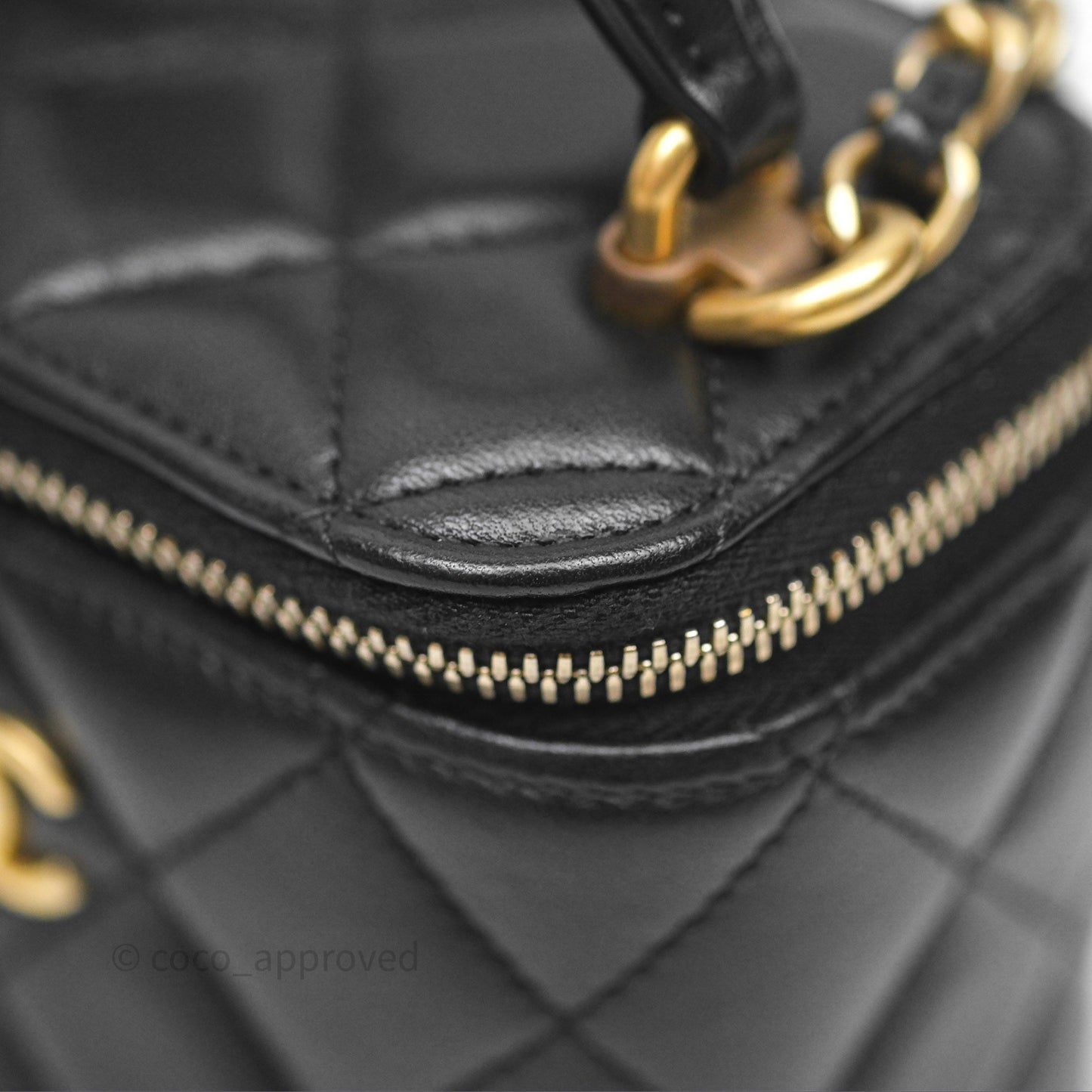 Chanel Mini Metal Top Handle Vanity With Chain Black Lambskin Aged Gold Hardware