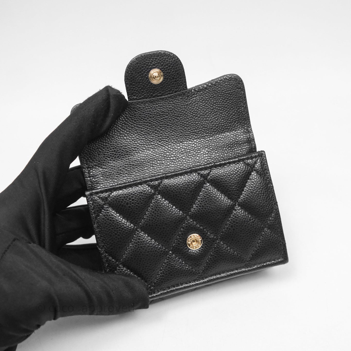 Chanel Small Classic Trifold Wallet Quilted Black Caviar Gold Hardware