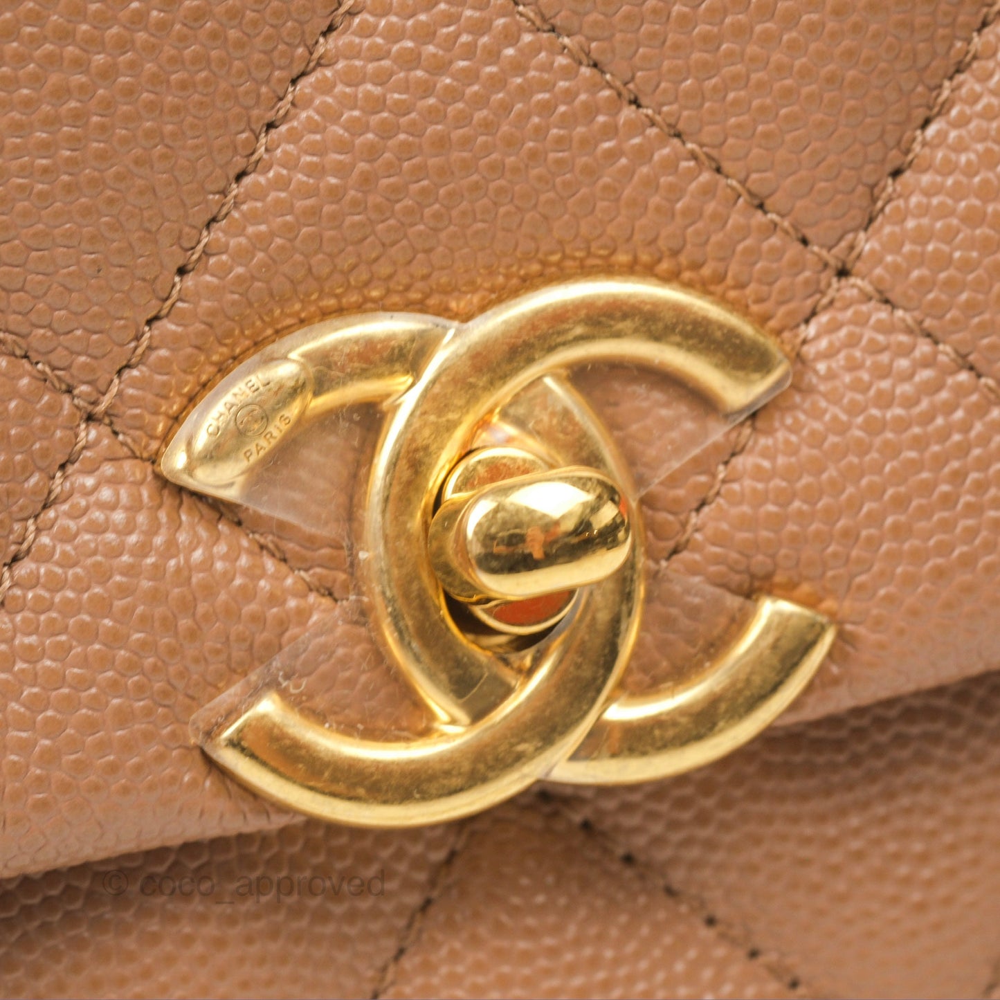Chanel Coco First CC Chain Flap Bag Dark Beige Caviar Aged Gold Hardware