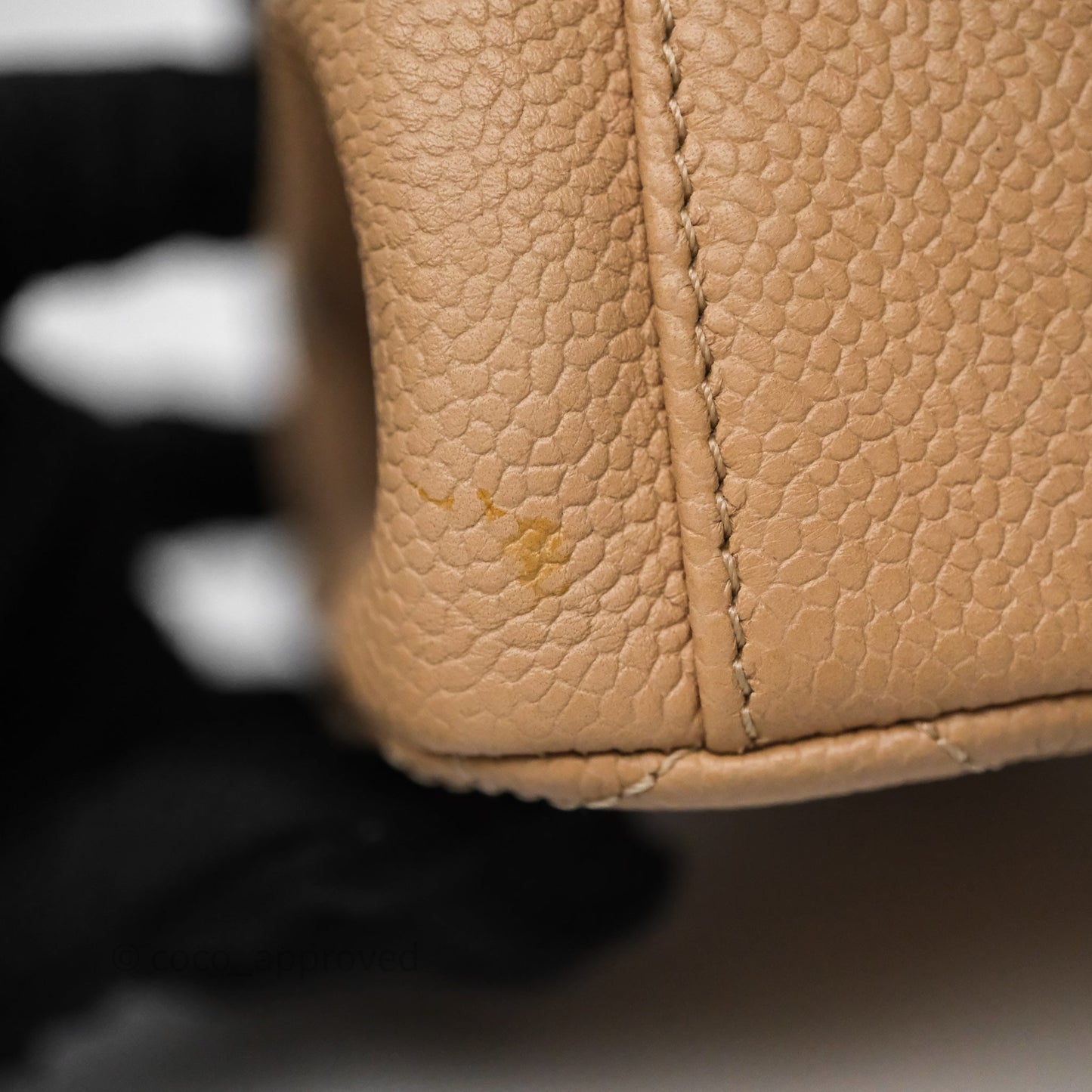 Chanel Small CC Filigree Flap Quilted Beige Black Caviar