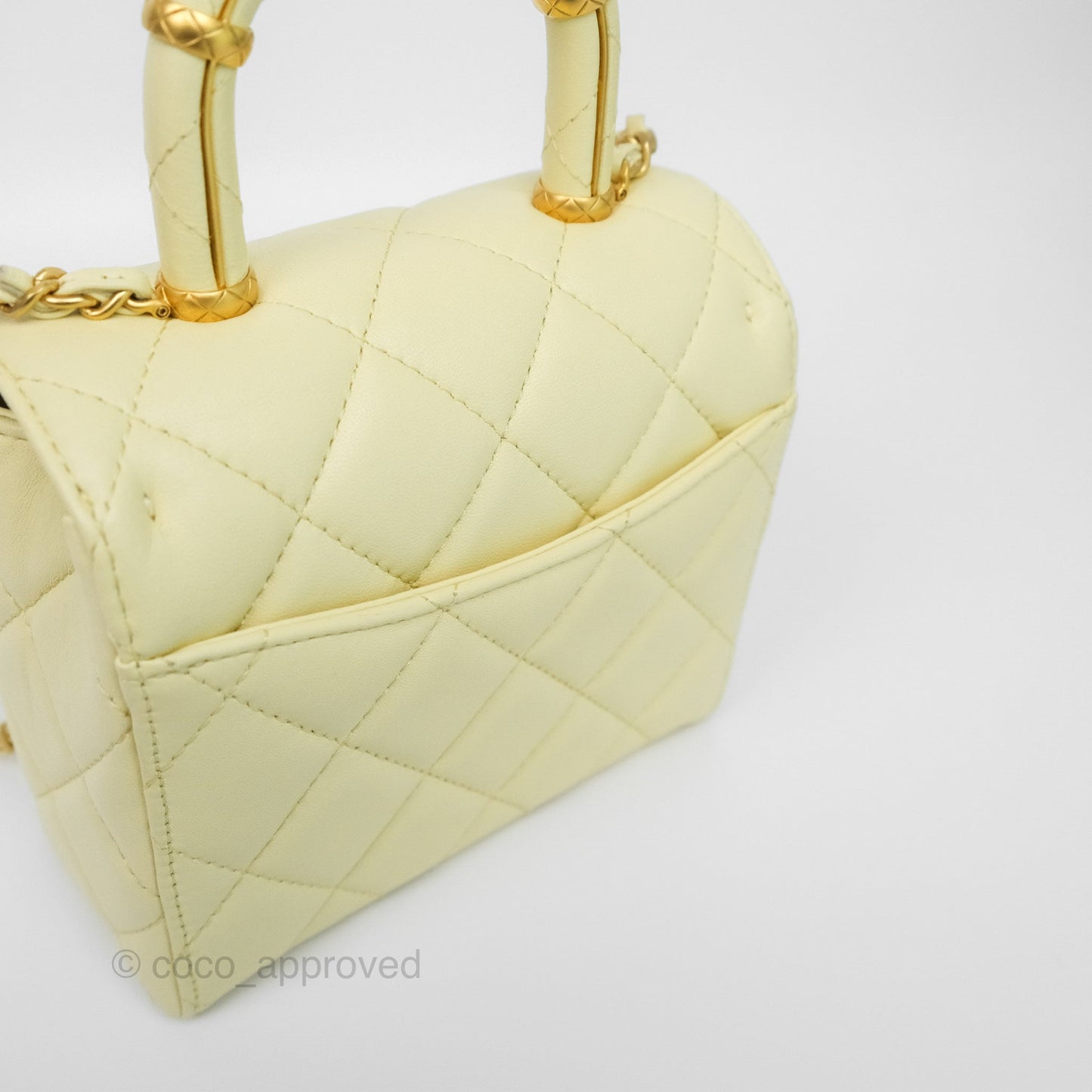 Chanel Crush Top Handle Flap Bag Yellow Lambskin Aged Gold Hardware