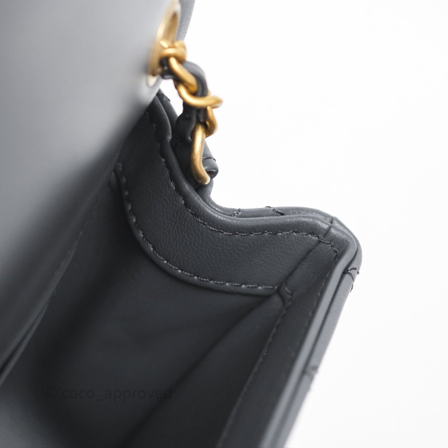 Chanel Pearl Crush Mini Rectangular Quilted Dark Grey Lambskin Aged Gold Hardware