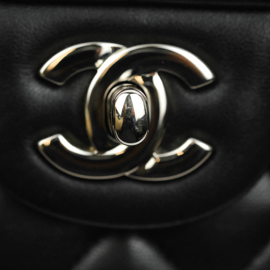 Chanel Classic M/L Medium Double Flap Black Lambskin Silver Hardware