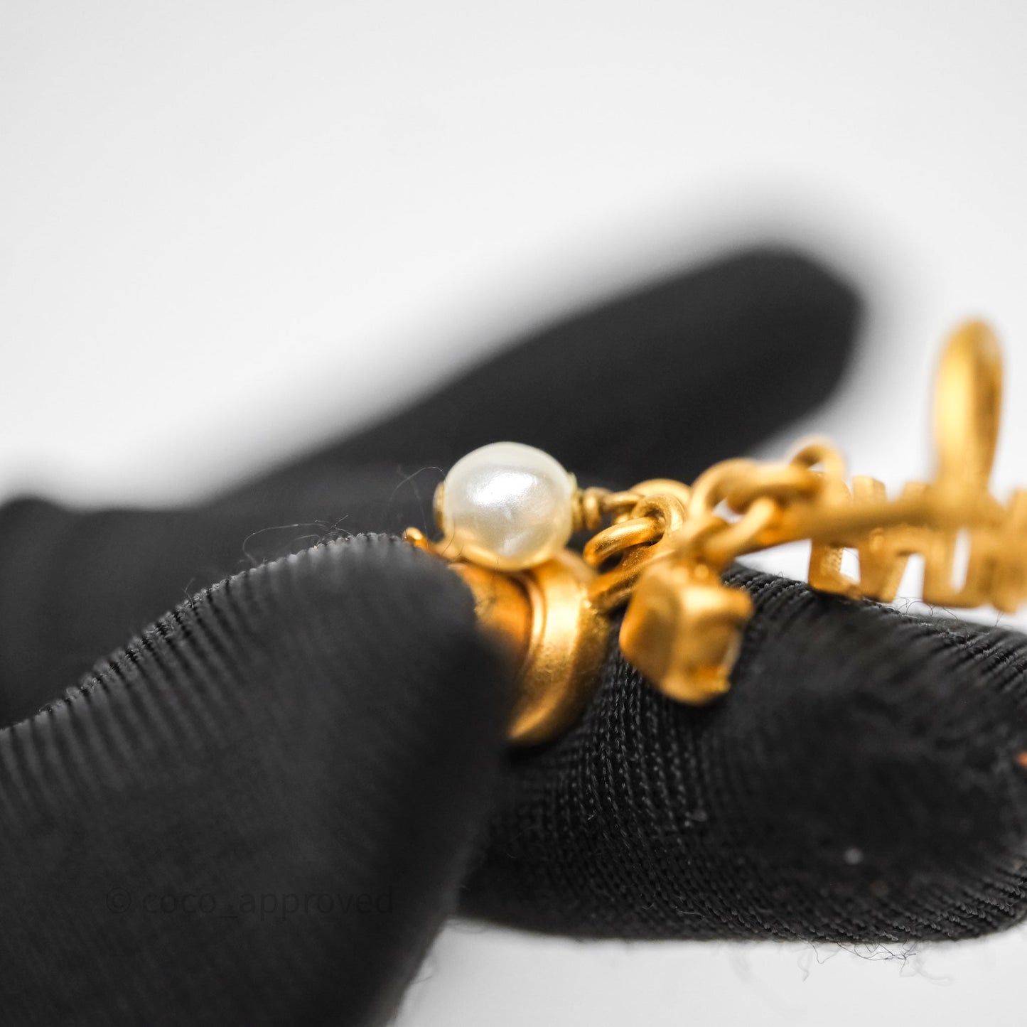Christian Dior J'Adior Crystal Pearl Drop Earrings Aged Gold Tone