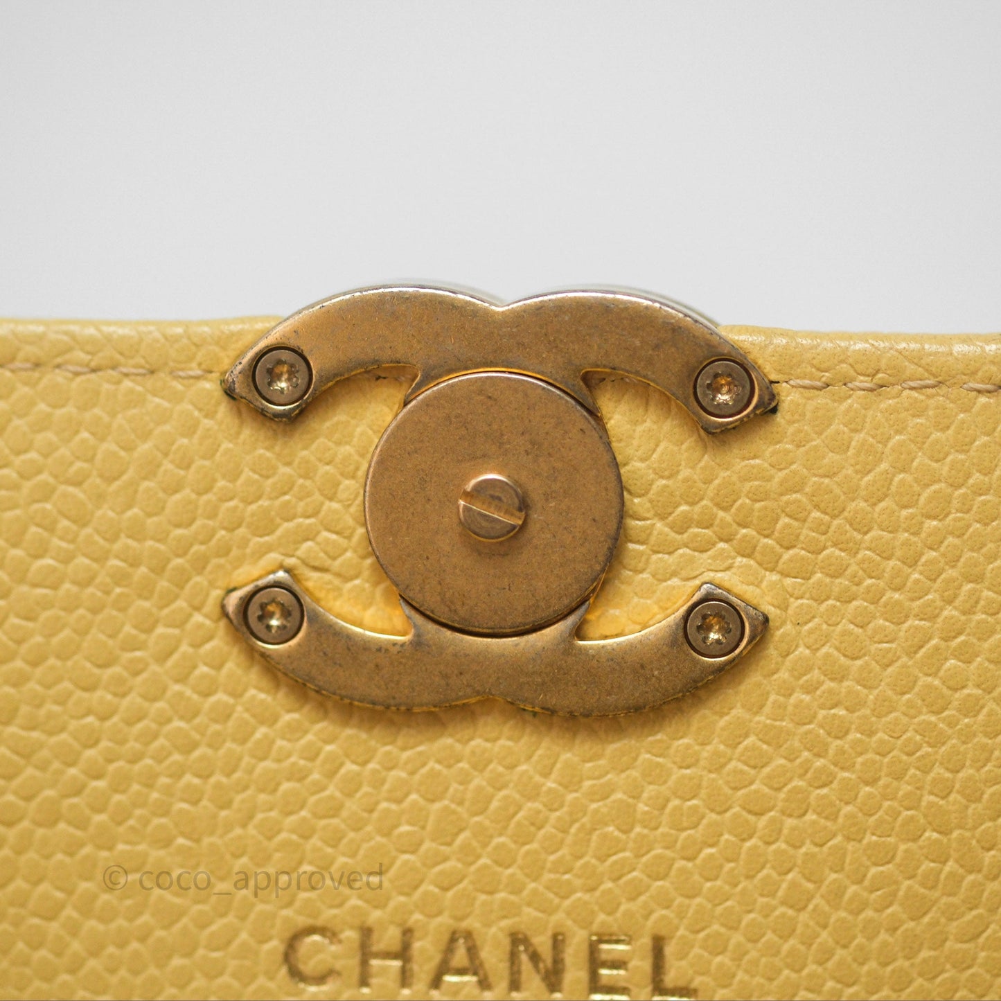 Chanel Mini Clutch With Chain Yellow Caviar Aged Gold Hardware