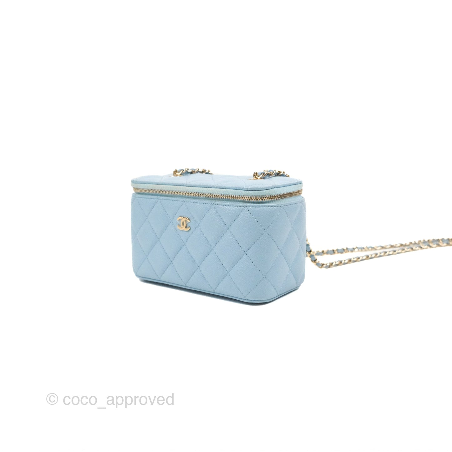 Chanel Vanity with Chain Blue Caviar Aged Gold Hardware
