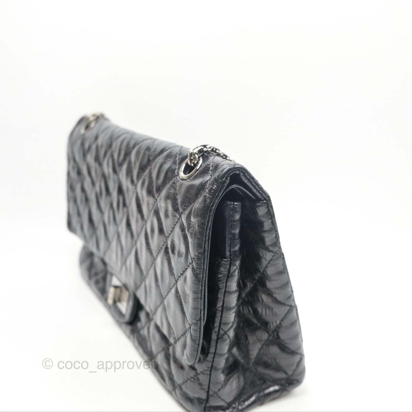 Chanel Reissue 227 Flap Quilted Calfskin Black Striped Dark Silver Hardware