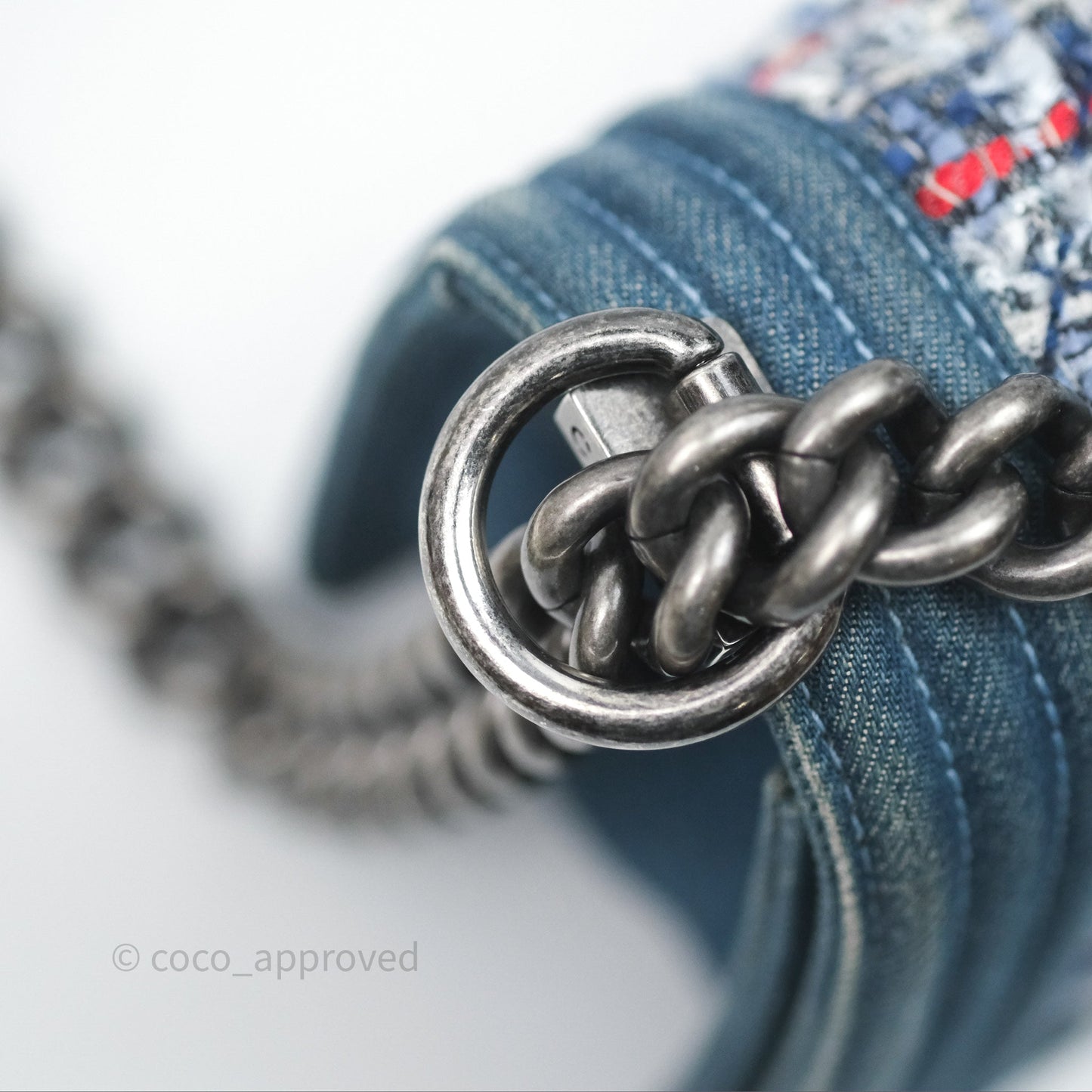 Chanel Small Boy Blue Denim Tweed Ruthenium Hardware