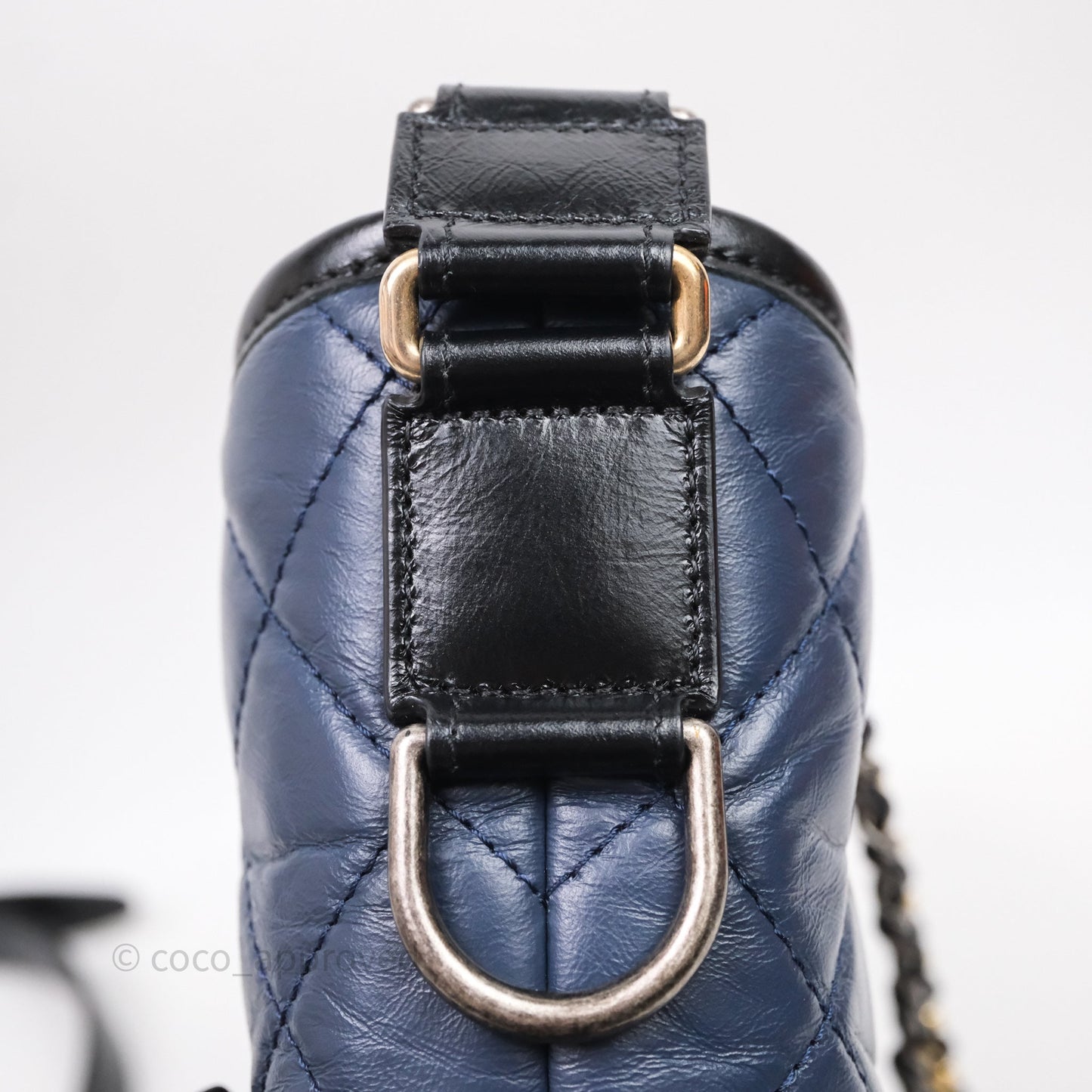 Chanel Quilted Small Gabrielle Hobo Navy Black Aged Calfskin Mixed Hardware