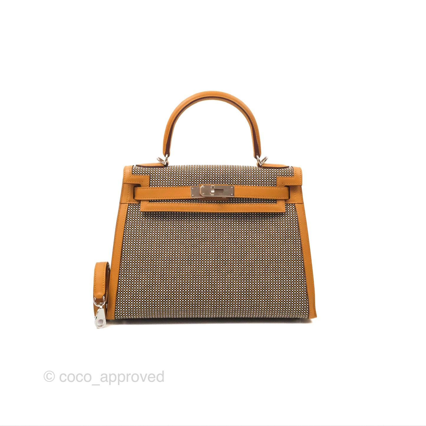 Hermès Kelly Sellier 28 Quadrille Black/White/Desert Sesame Swift