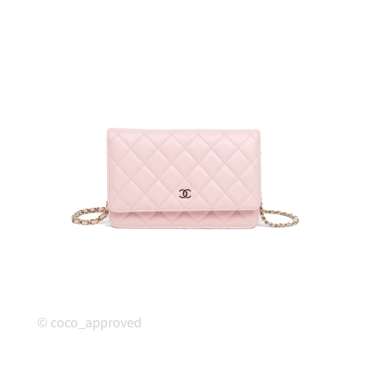 Chanel Classic Quilted Wallet on Chain WOC Light Pink Caviar Gold Hardware