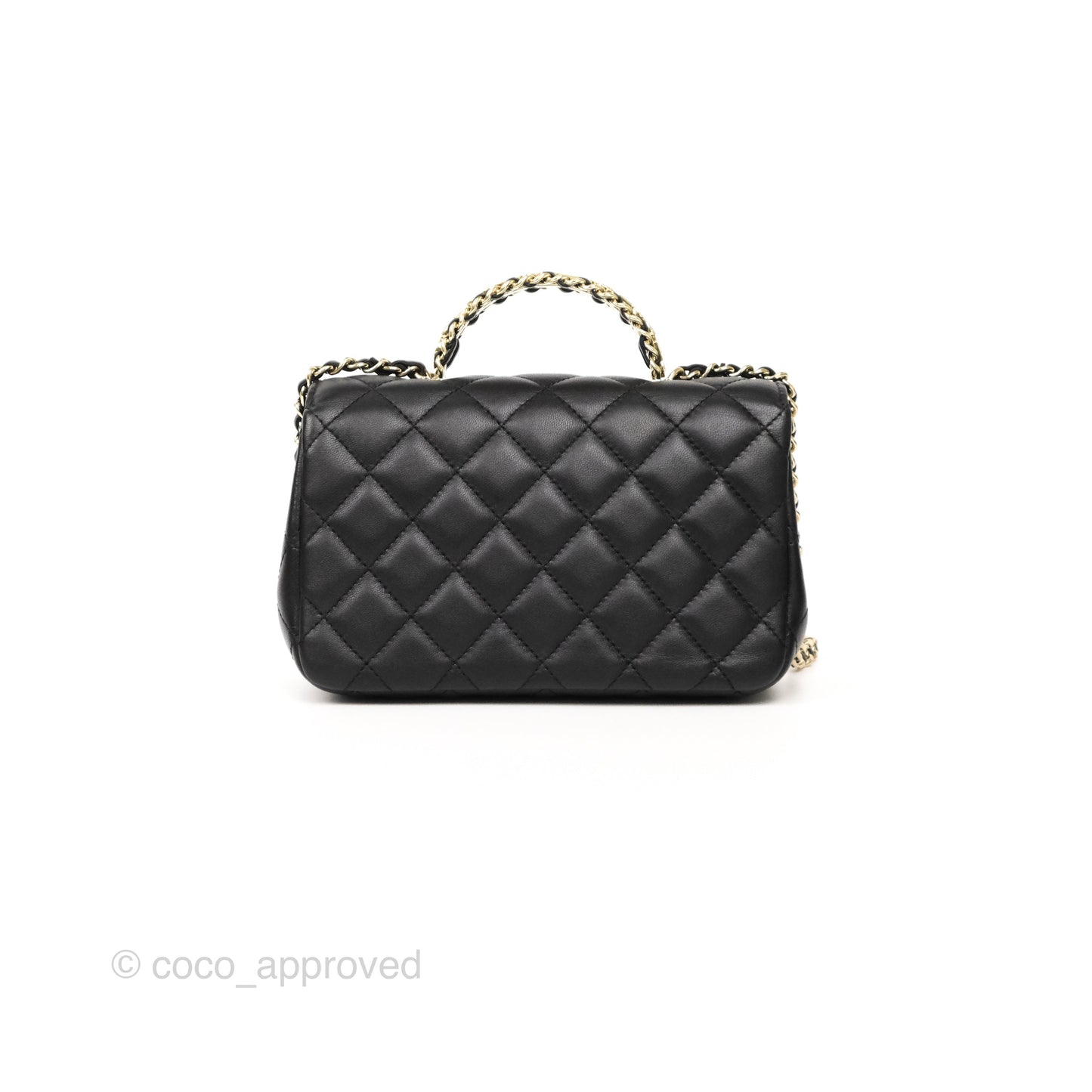 Chanel Crystals Top Handle Mini Rectangular Flap Bag Black Lambskin Gold Hardware 23A
