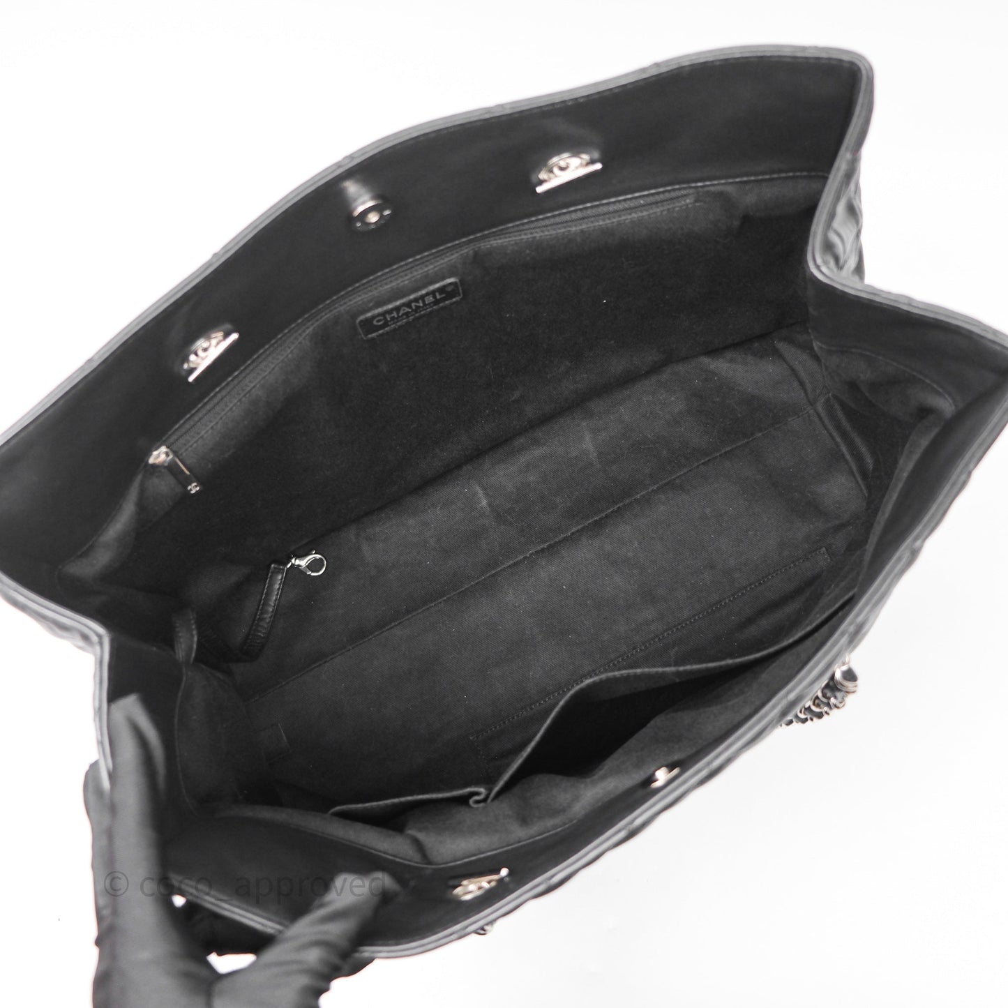 Chanel In The Business Tote Bag Black Calfskin Silver Hardware