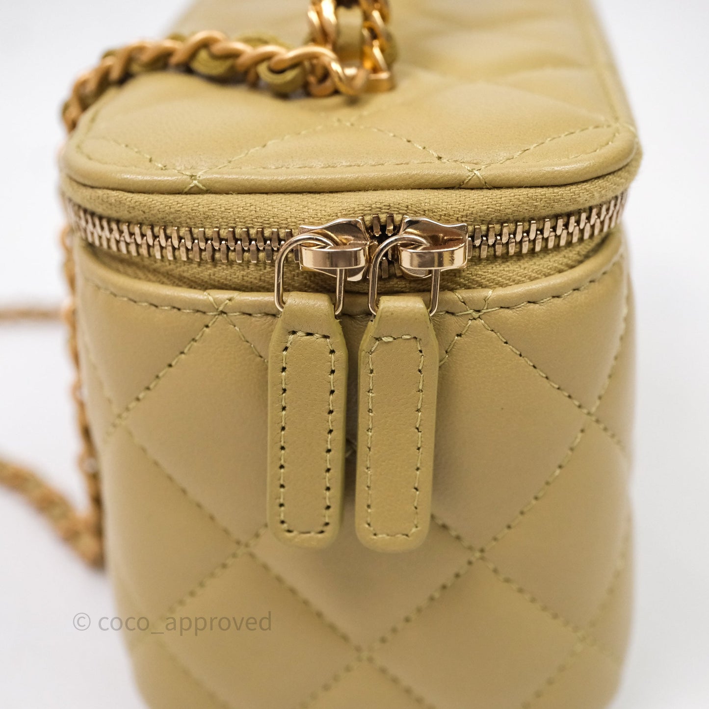 Chanel Top Handle Vanity with Chain Olive Green Lambskin Aged Gold Hardware
