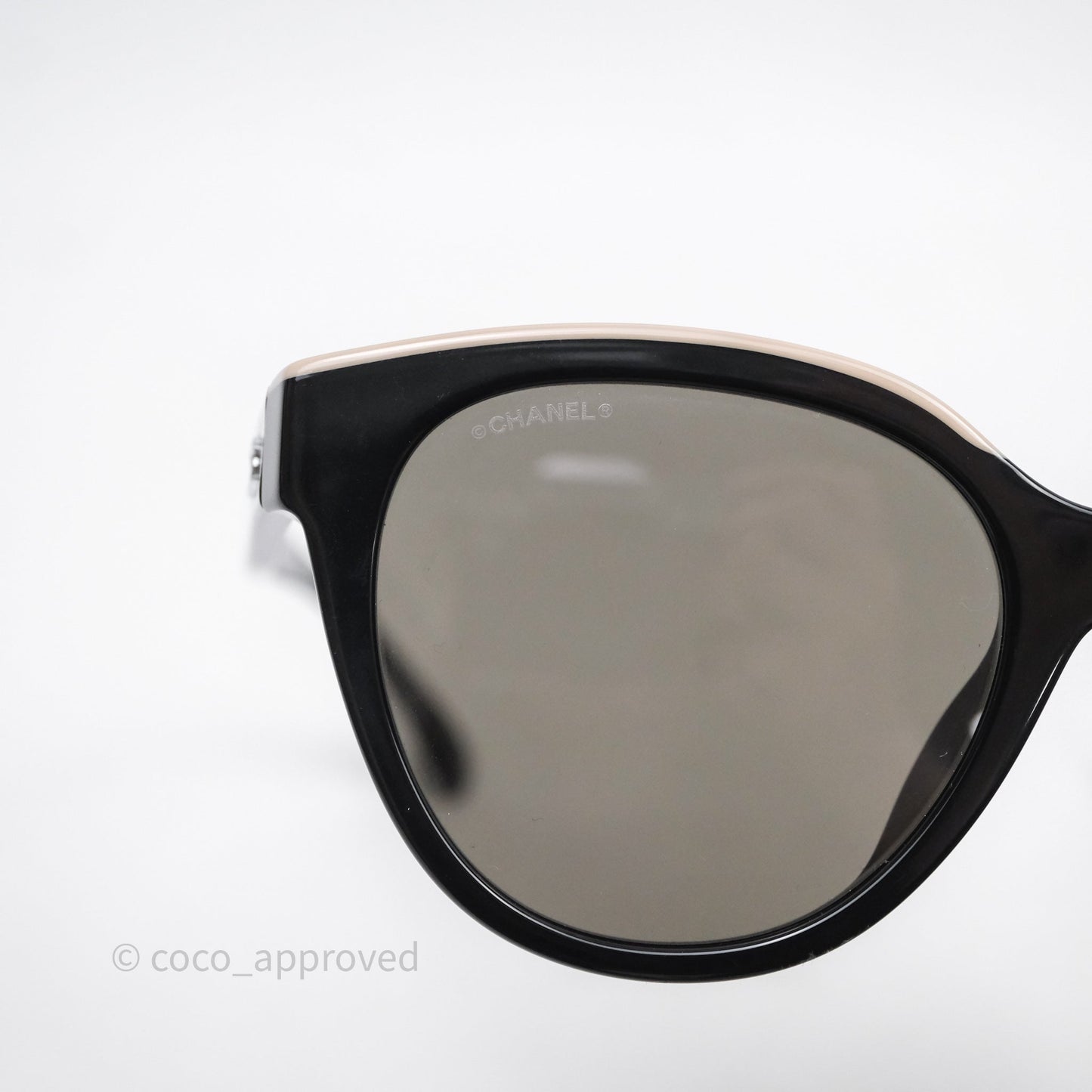 Chanel Logo Butterfly Sunglasses Black Beige Acetate