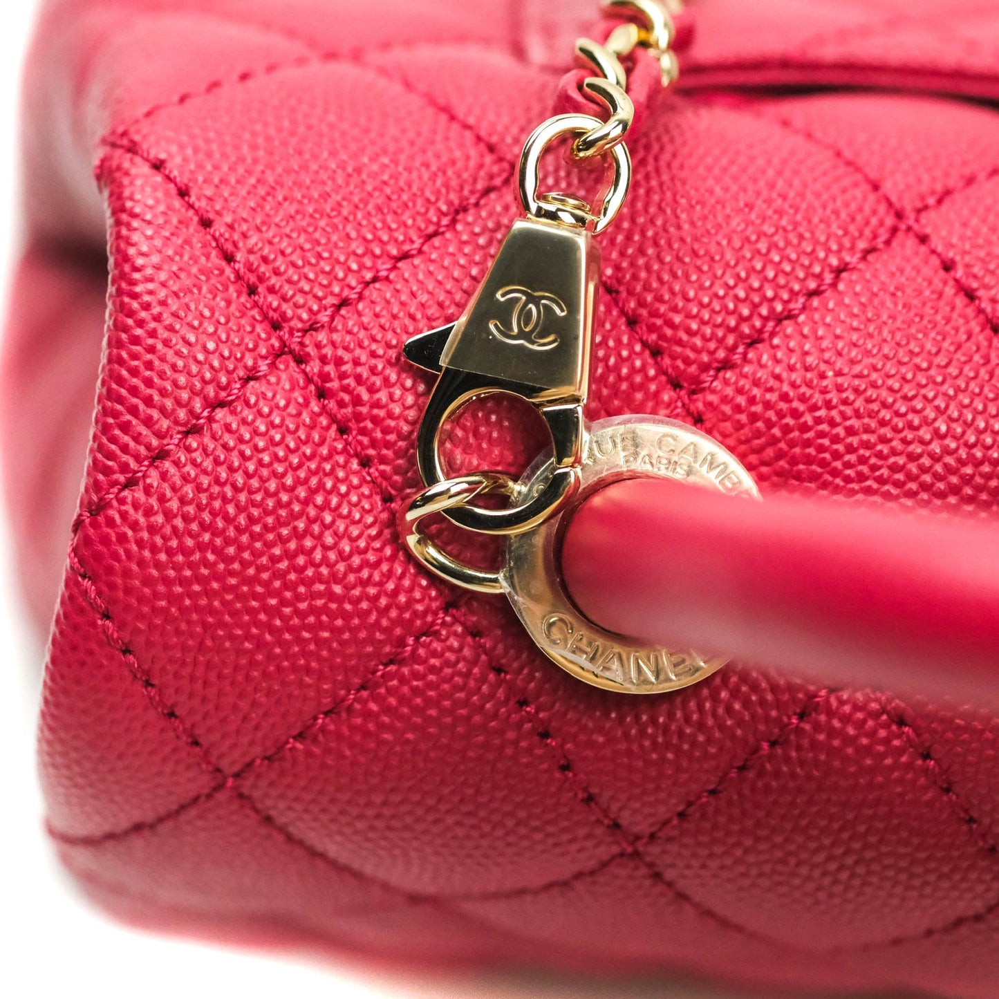 Chanel Small Coco Handle Quilted Caviar Rosy Red Gold Hardware