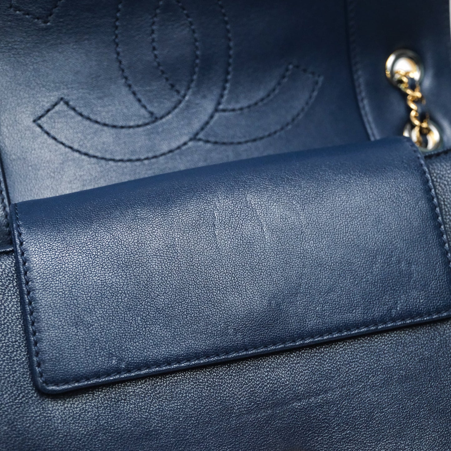 Chanel Mademoiselle Vintage Flap Bag Navy Sheepskin Gold Hardware