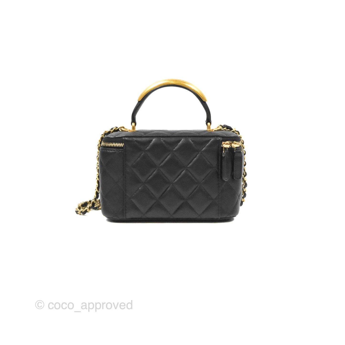 Chanel Vanity Rectangular Metal Top Handle Black Lambskin Aged Gold Hardware 22B