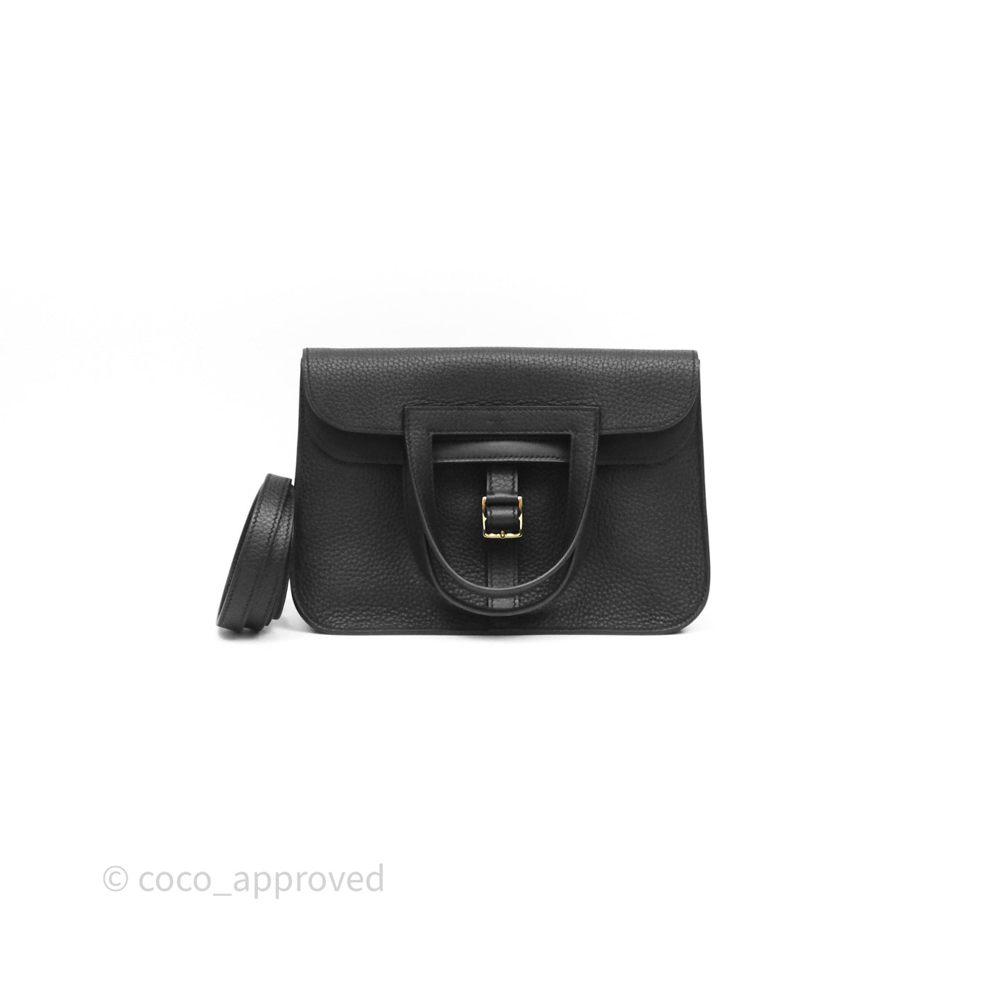 Hermès Halzan 25 Taurillon Clemence 89 Noir Gold Hardware