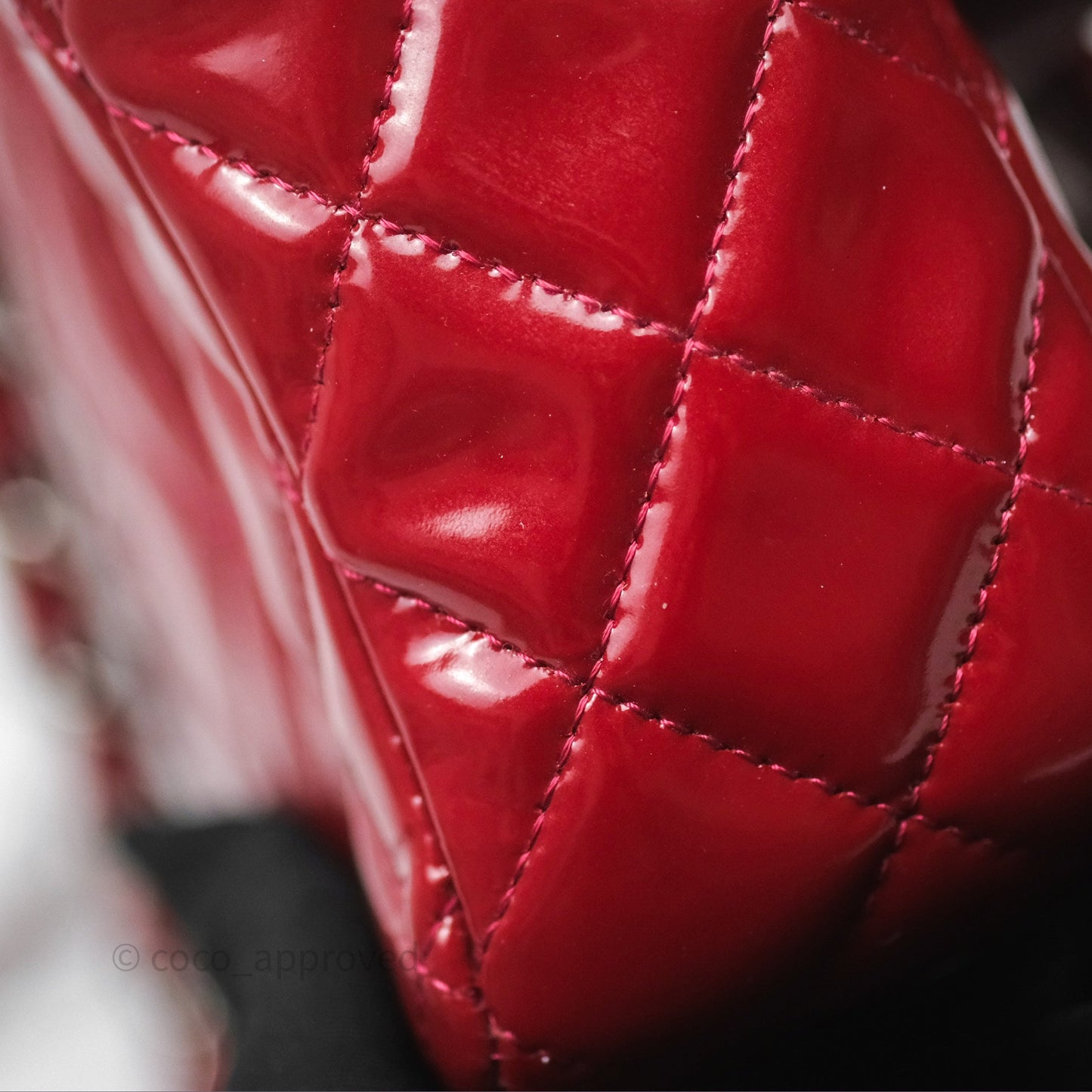 Chanel Quilted Mini Rectangular Flap Red Patent Silver Hardware