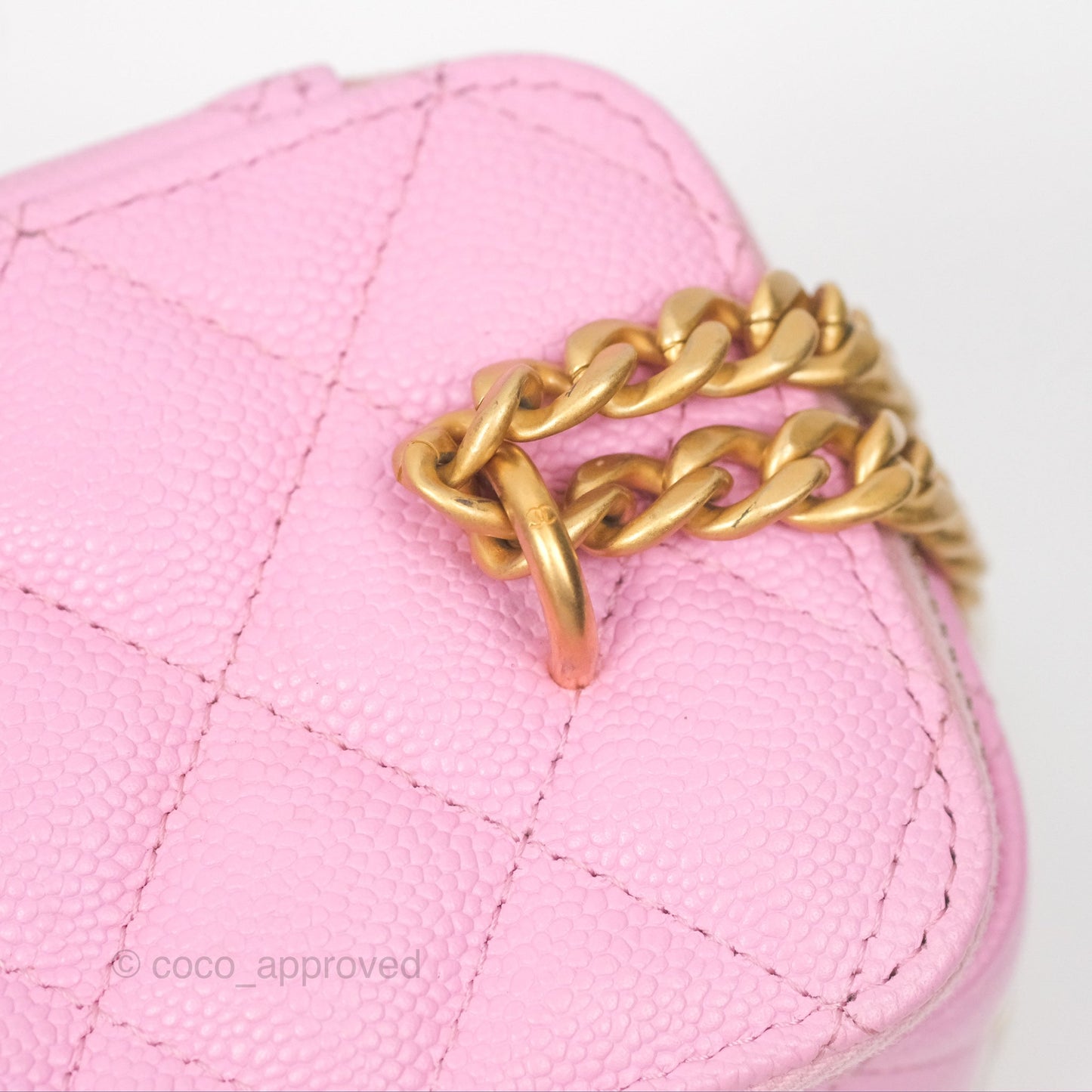 Chanel Vanity with Heart Adjustable Chain Pink Caviar Aged Gold Hardware