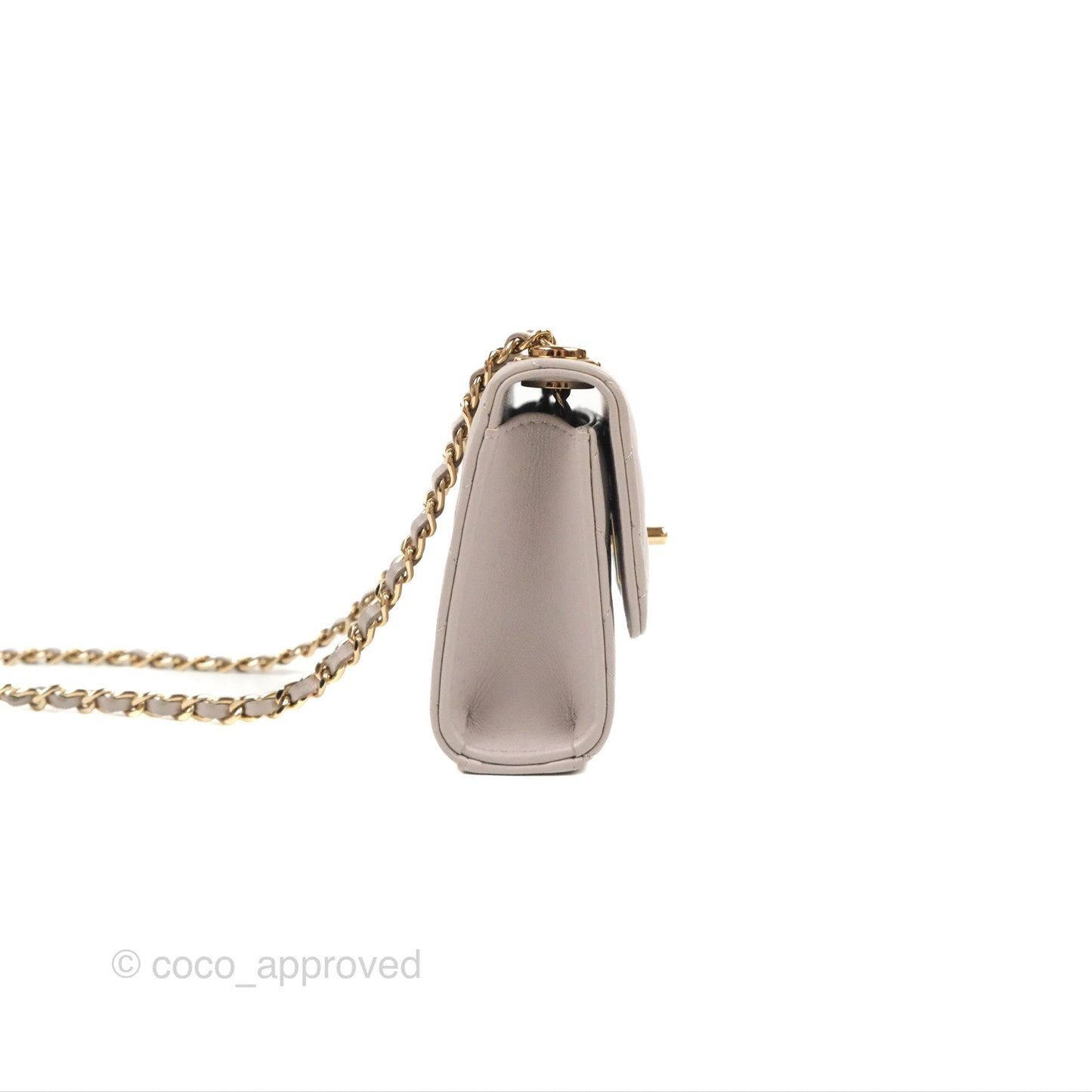 Chanel Mini Quilted Trendy CC Clutch With Chain Light Grey Lambskin Gold Hardware