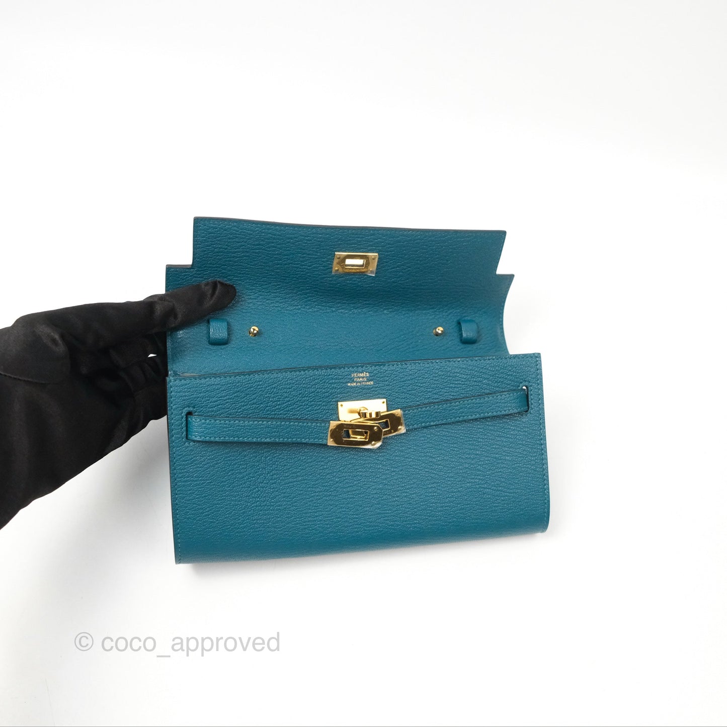 Hermès Kelly To Go Wallet Vert Bosphore Chevre Mysore Gold Hardware