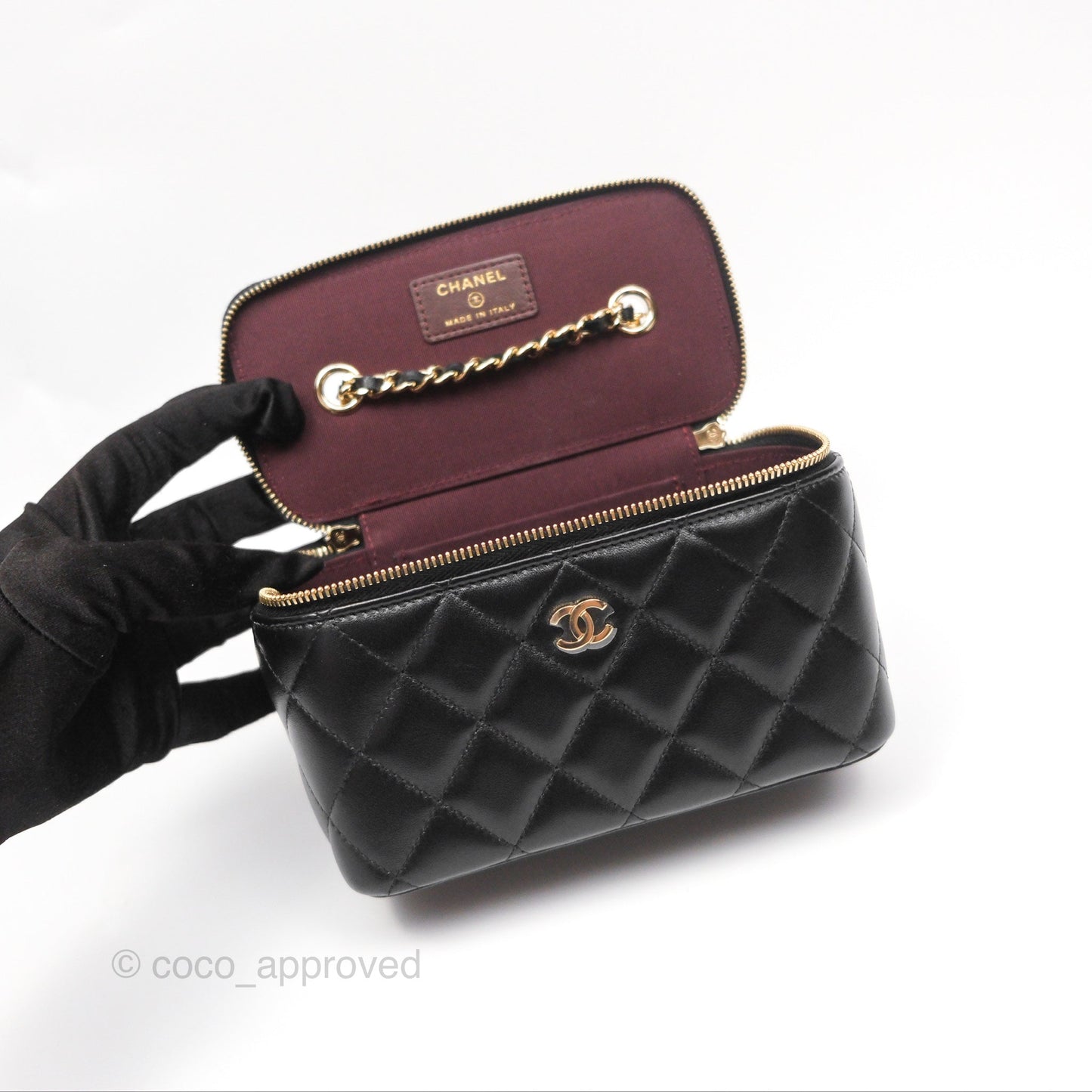 Chanel Vanity Rectangular With Chain Black Lambskin Gold Hardware