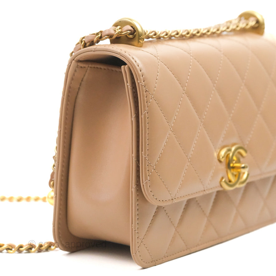 Chanel Quilted Perfect Fit Adjustable Beige Calfskin Gold Hardware 21A
