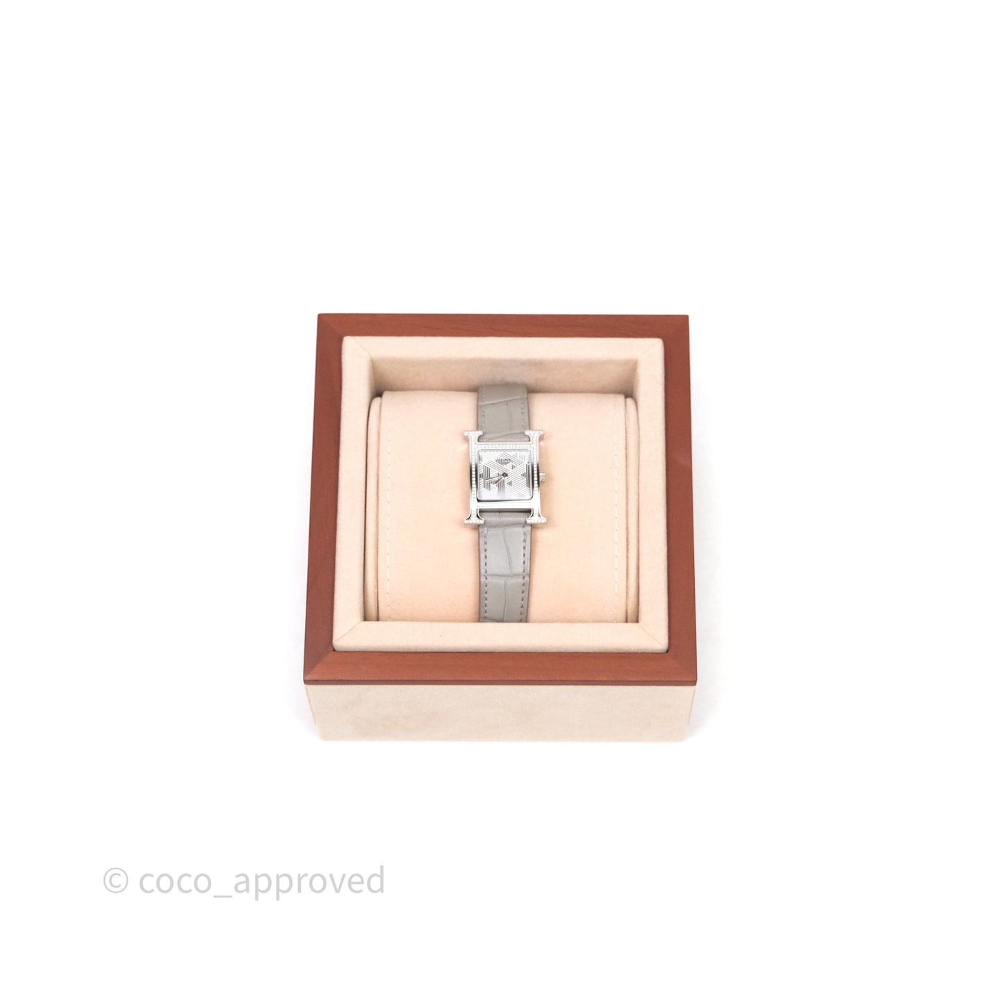Hermès Heure H Watch Diamond Grey Alligator Palladium Hardware