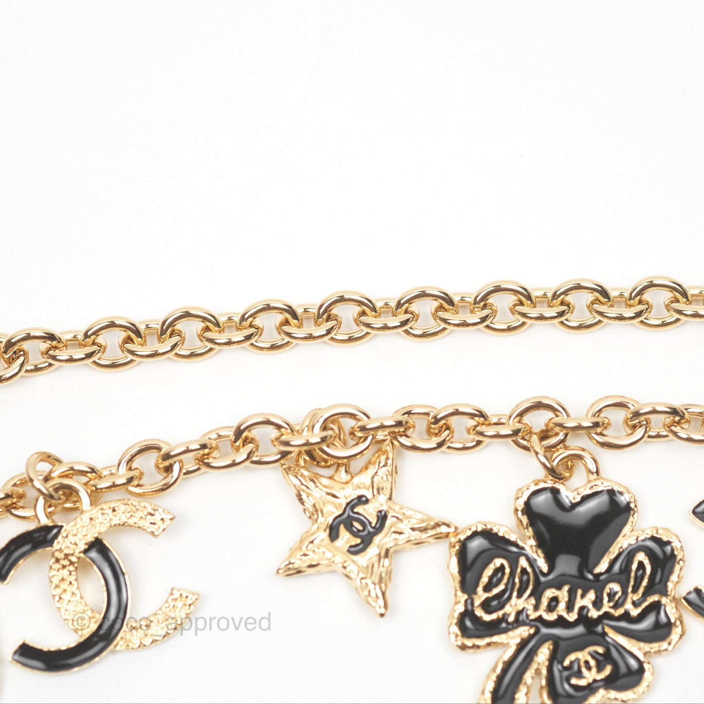 Chanel Black CC Heart Lucky Clover Chain Belt Gold Tone 24P