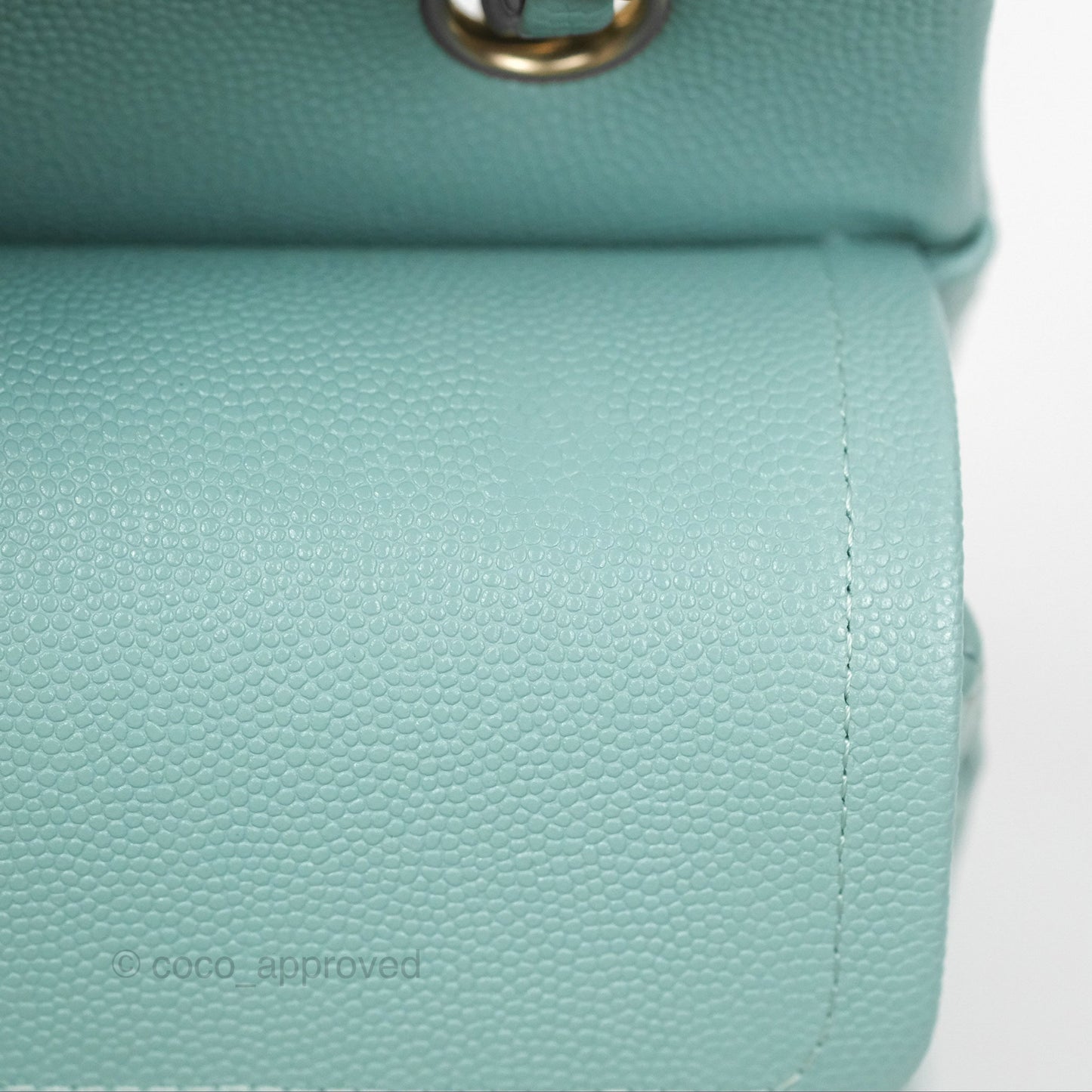 Chanel Small Classic Quilted Flap Tiffany Green Caviar Gold Hardware