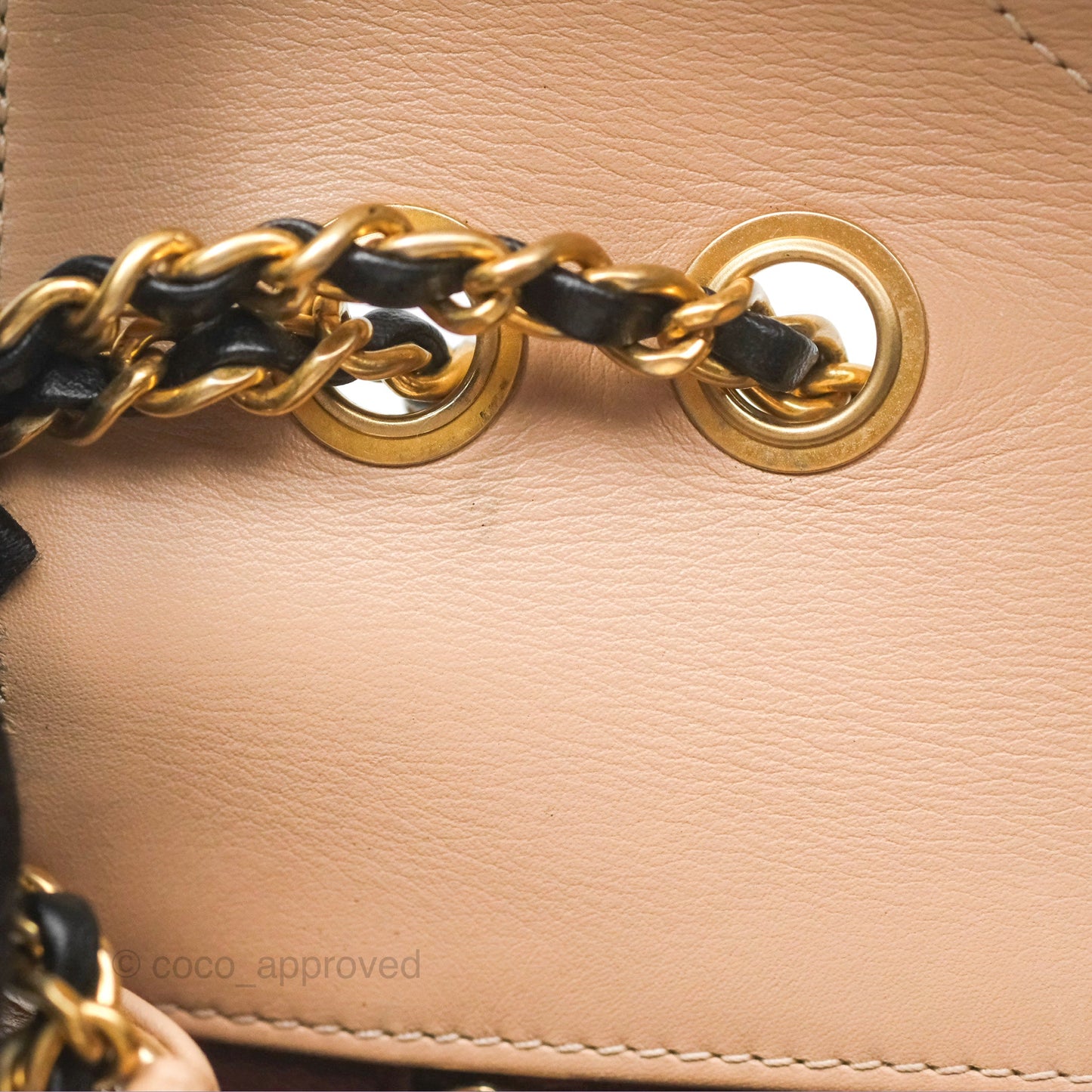 Chanel Small CC Filigree Flap Quilted Beige Black Caviar