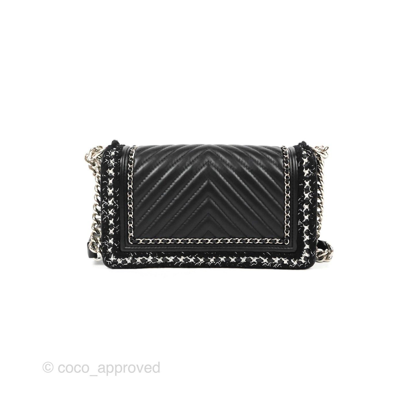 Chanel Chevron Braid Around Chain Boy Black Calfskin Silver Hardware
