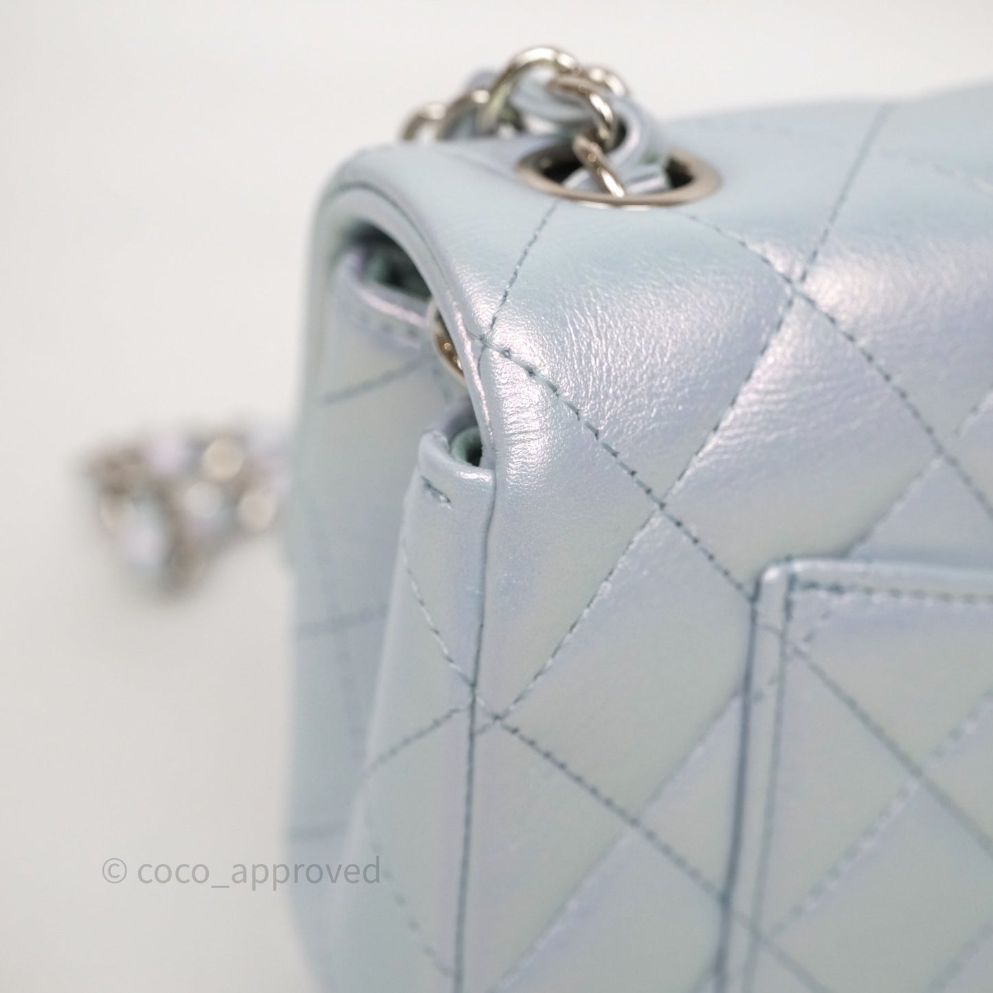 Chanel Mini Rectangular Bag Quilted Iridescent Icy Blue Silver Hardware