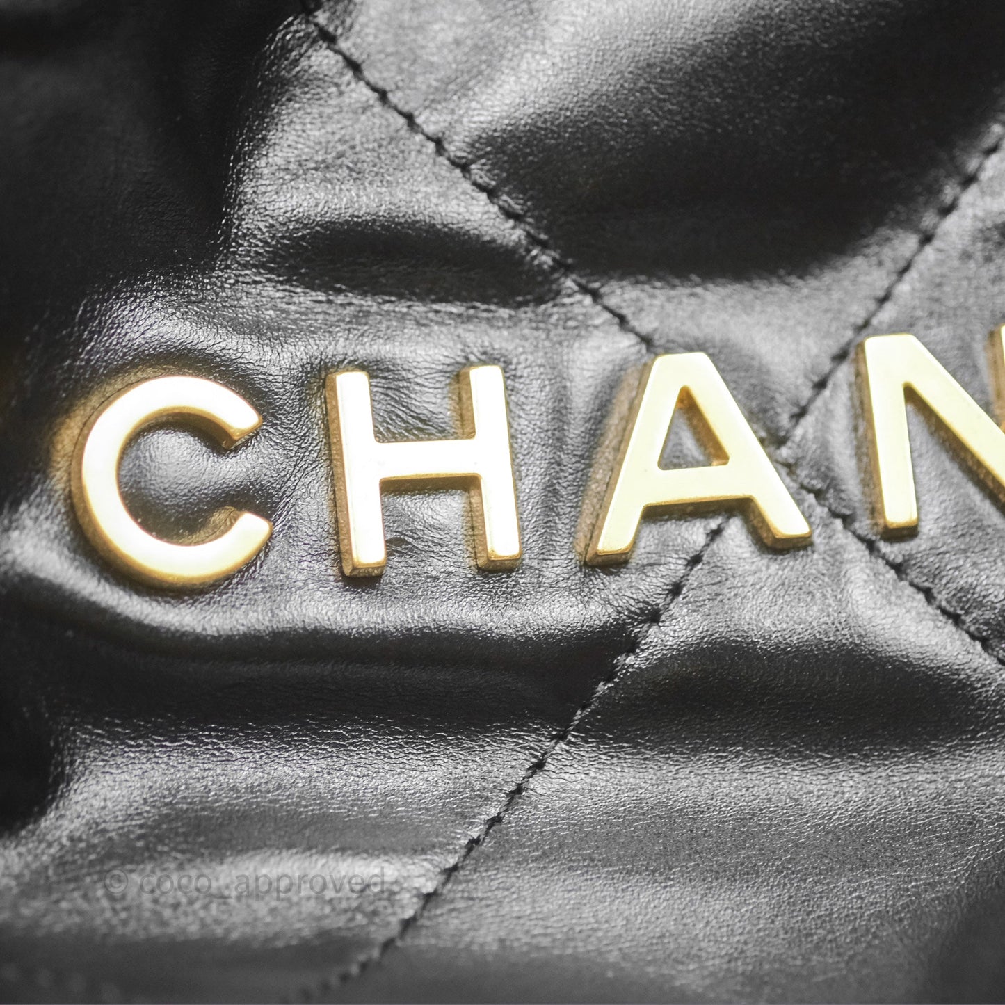 Chanel 22 Bag Small Black Shiny Calfskin Aged Gold Hardware