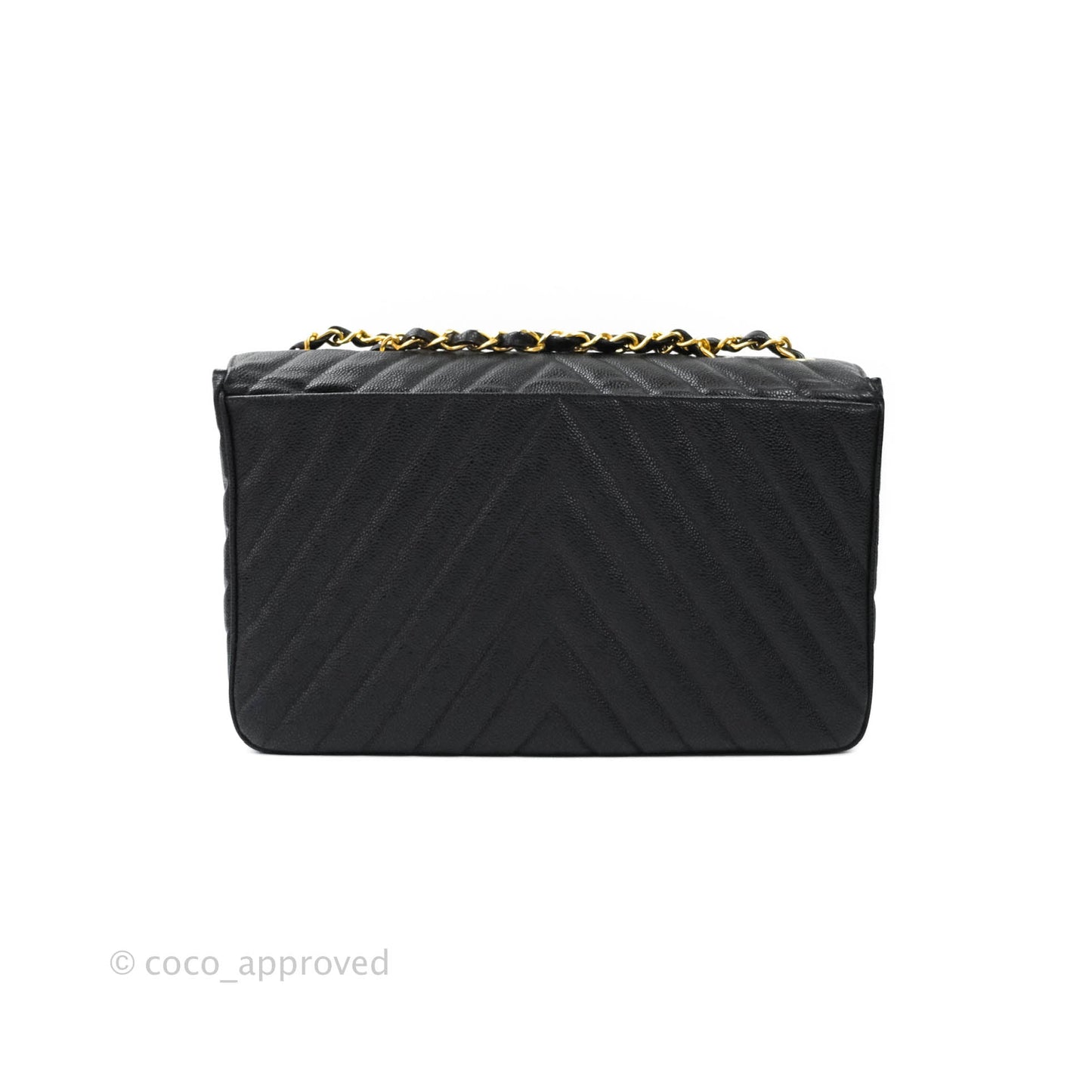 Chanel Vintage Chevron Maxi Classic Flap Black Caviar 24K Gold Hardware