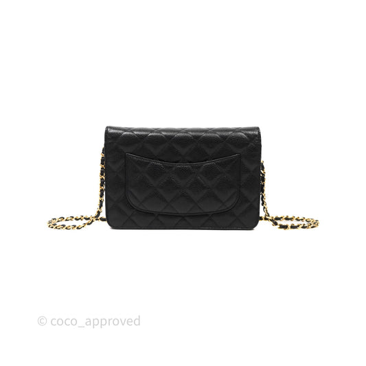 Chanel Classic Wallet On Chain WOC Quilted Black Caviar Gold Hardware