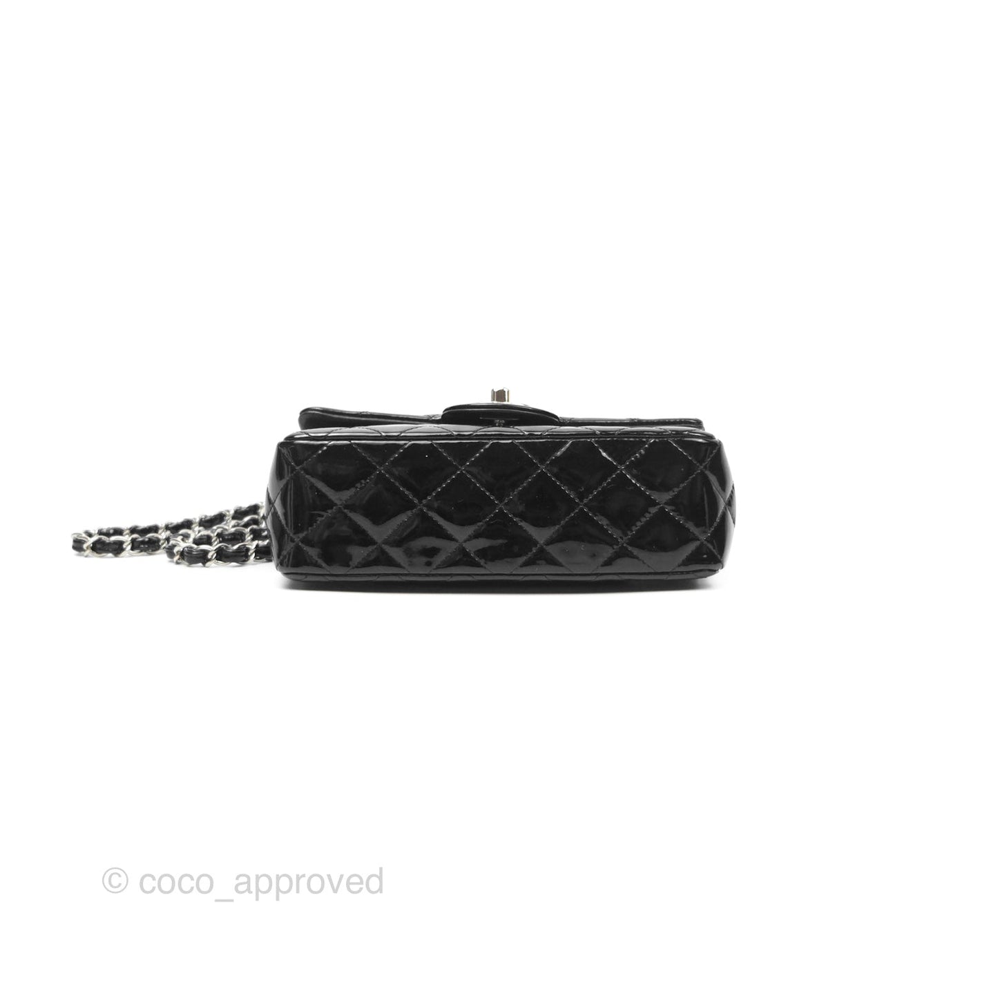 Chanel Quilted Mini Rectangular Flap Black Patent Silver Hardware