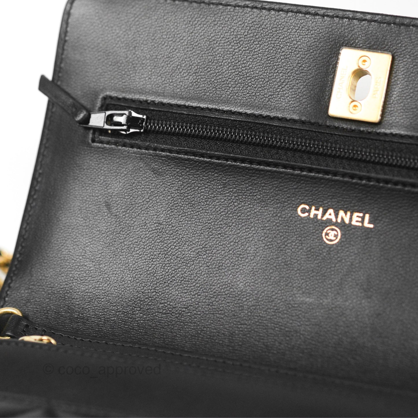 Chanel Quilted Pearl Crush Wallet on Chain WOC Black Lambskin Aged Gold Hardware