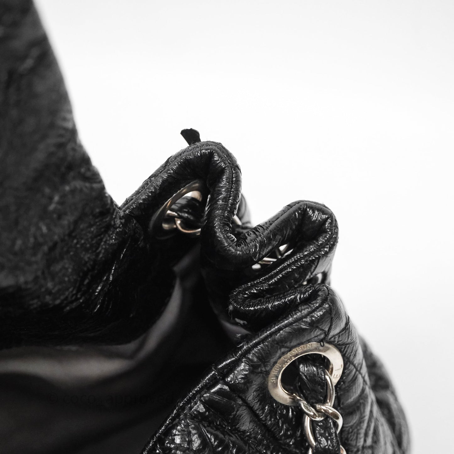 Chanel Black Vinyl Graphic Edge Flap Bag Silver Hardware⁣⁣