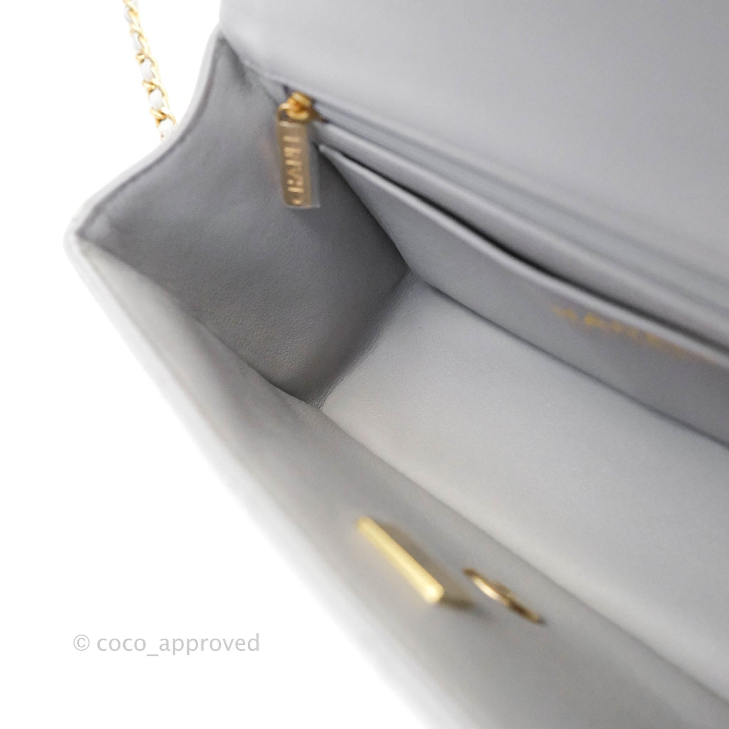 Chanel Top Handle Mini Rectangular Flap Bag Grey Lambskin Aged Gold Hardware