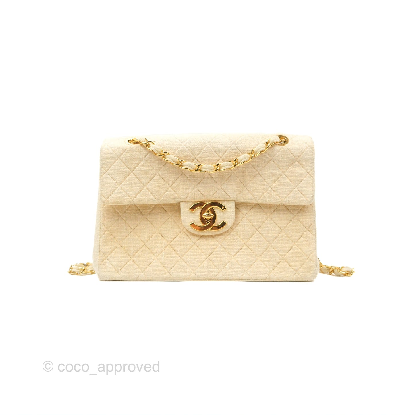 Chanel Vintage XL Jumbo Single Flap Beige Cotton Canvas 24K Gold Hardware