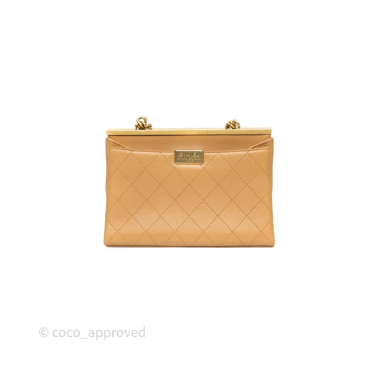 Chanel Small Coco Luxe Flap Bag Caramel Beige Calfskin Aged Gold Hardware