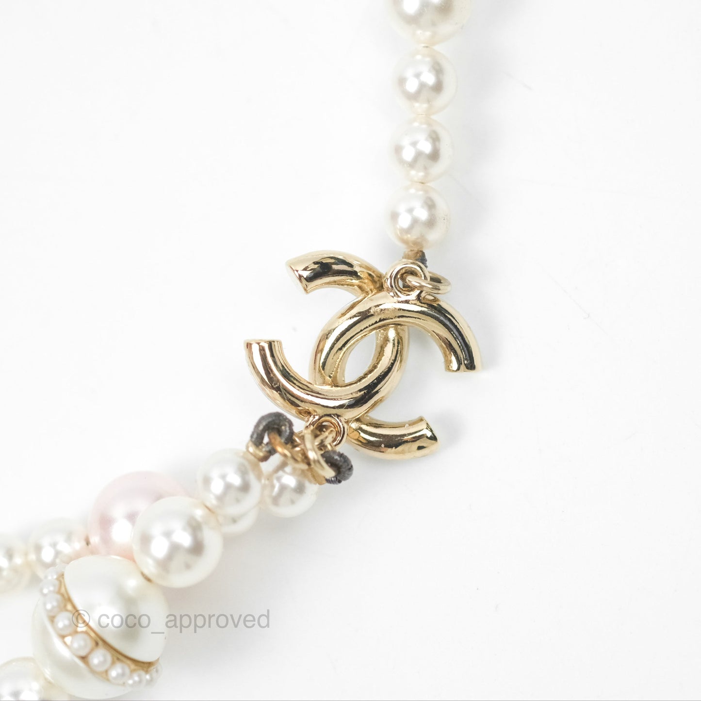 Chanel CC Pearl Double Necklace Gold Tone 17K