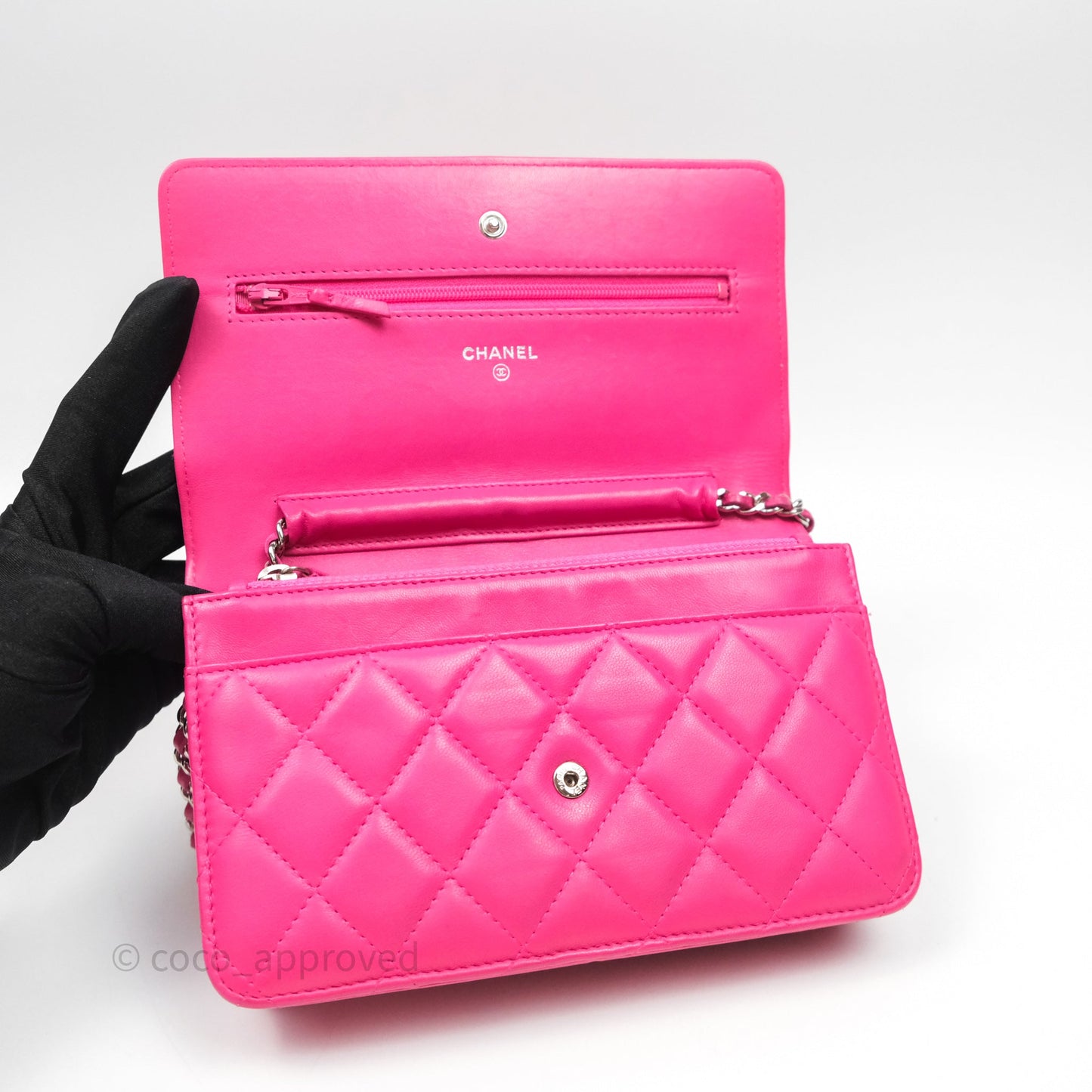 Chanel Quilted Wallet on Chain WOC Pink Lambskin Silver Hardware