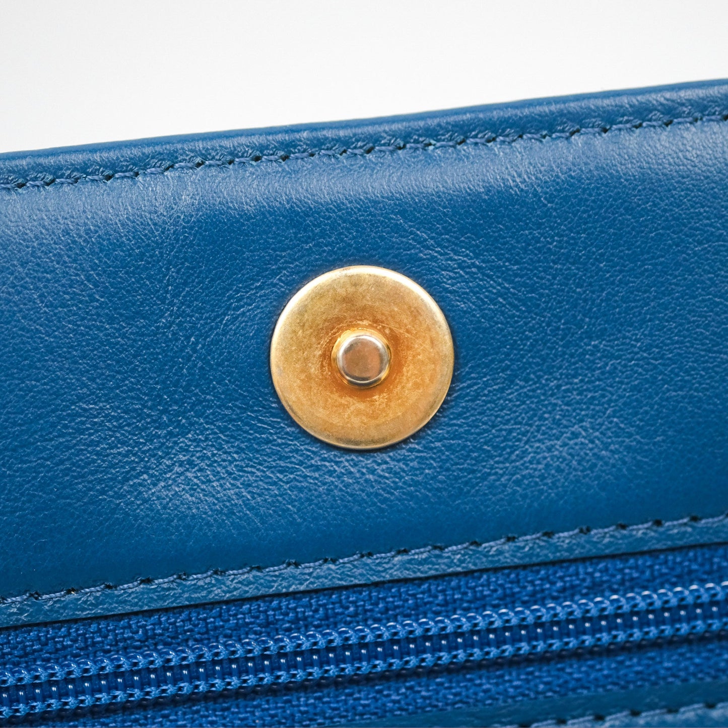 Chanel Quilted Boy Wallet on Chain WOC Blue Calfskin Aged Gold Hardware